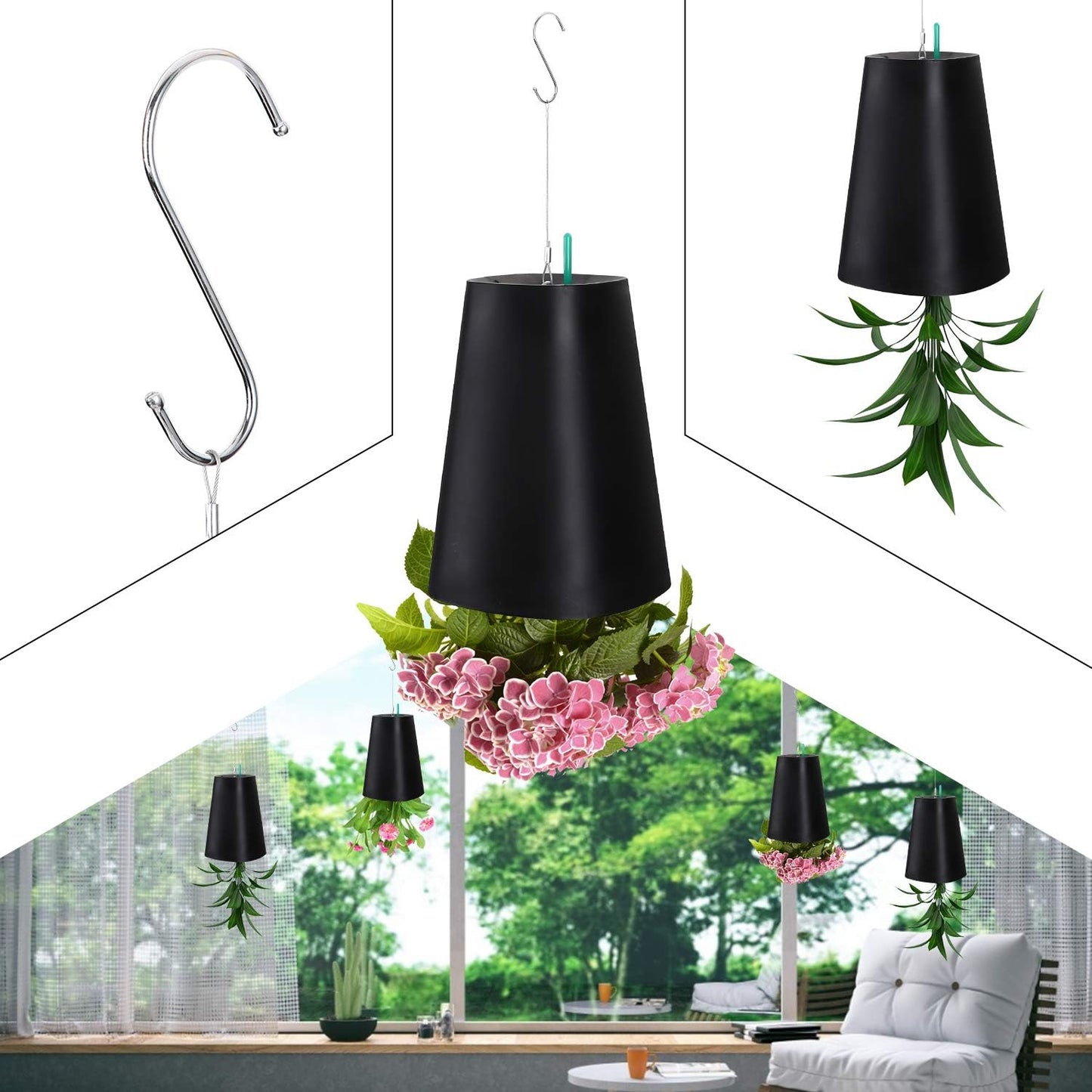 Ulikey Hanging Flower Pot, Sky Planter Upside-Down Plant Pot Hanging Plant Pot, Plant Standing Upside Down, Size Plant Upside Down Creative Home Garden Office Hanging Pot Indoor Outdoor Decoration