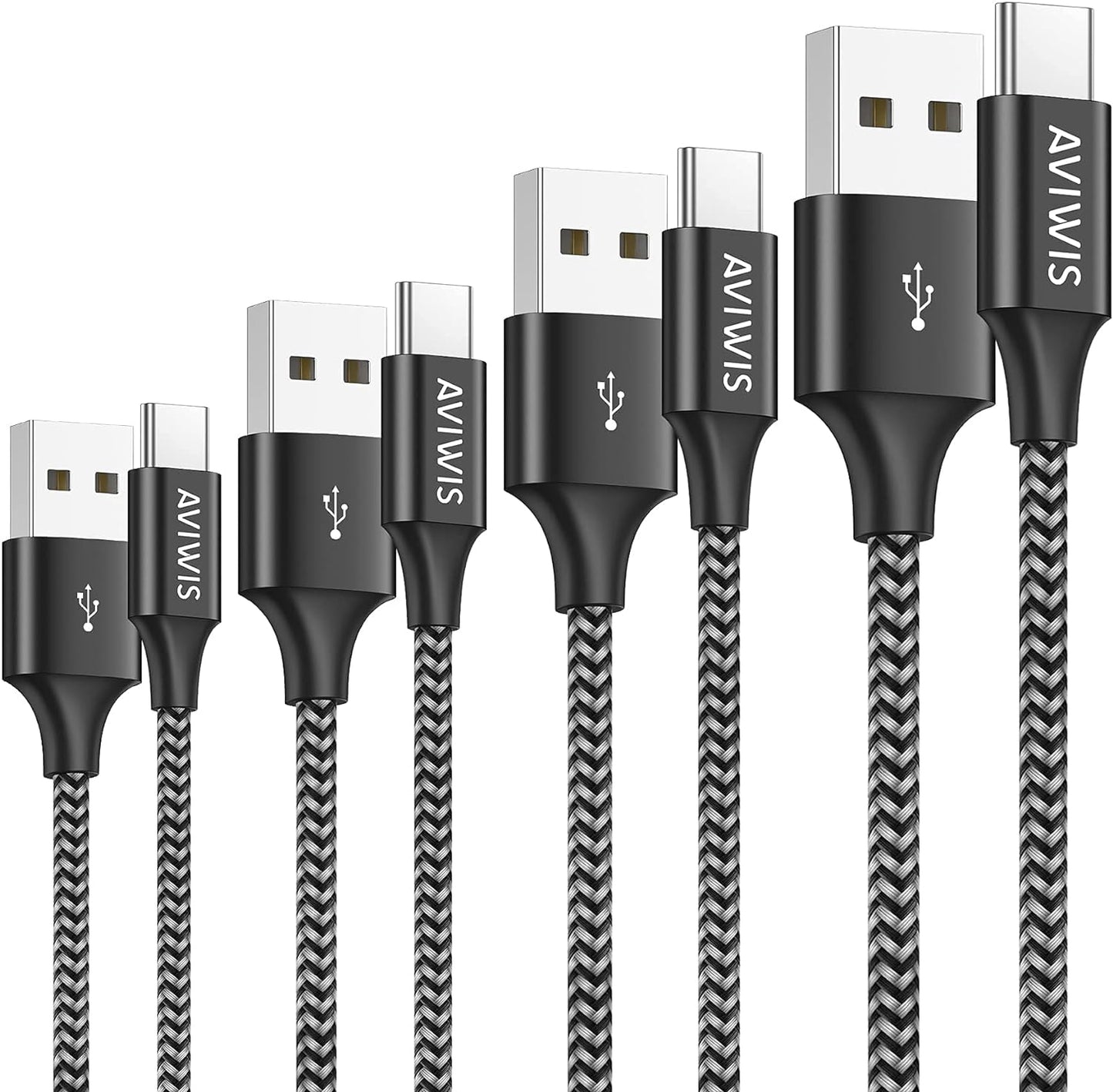 USB C Cable, AVIWIS Nylon USB Type C Charging Cable and Data Cable Fast Charge Sync Fast Charging Cable for Samsung Galaxy S10/S9/S8, Huawei P20/Mate20, Sony Xperia XZ, OnePlus Black