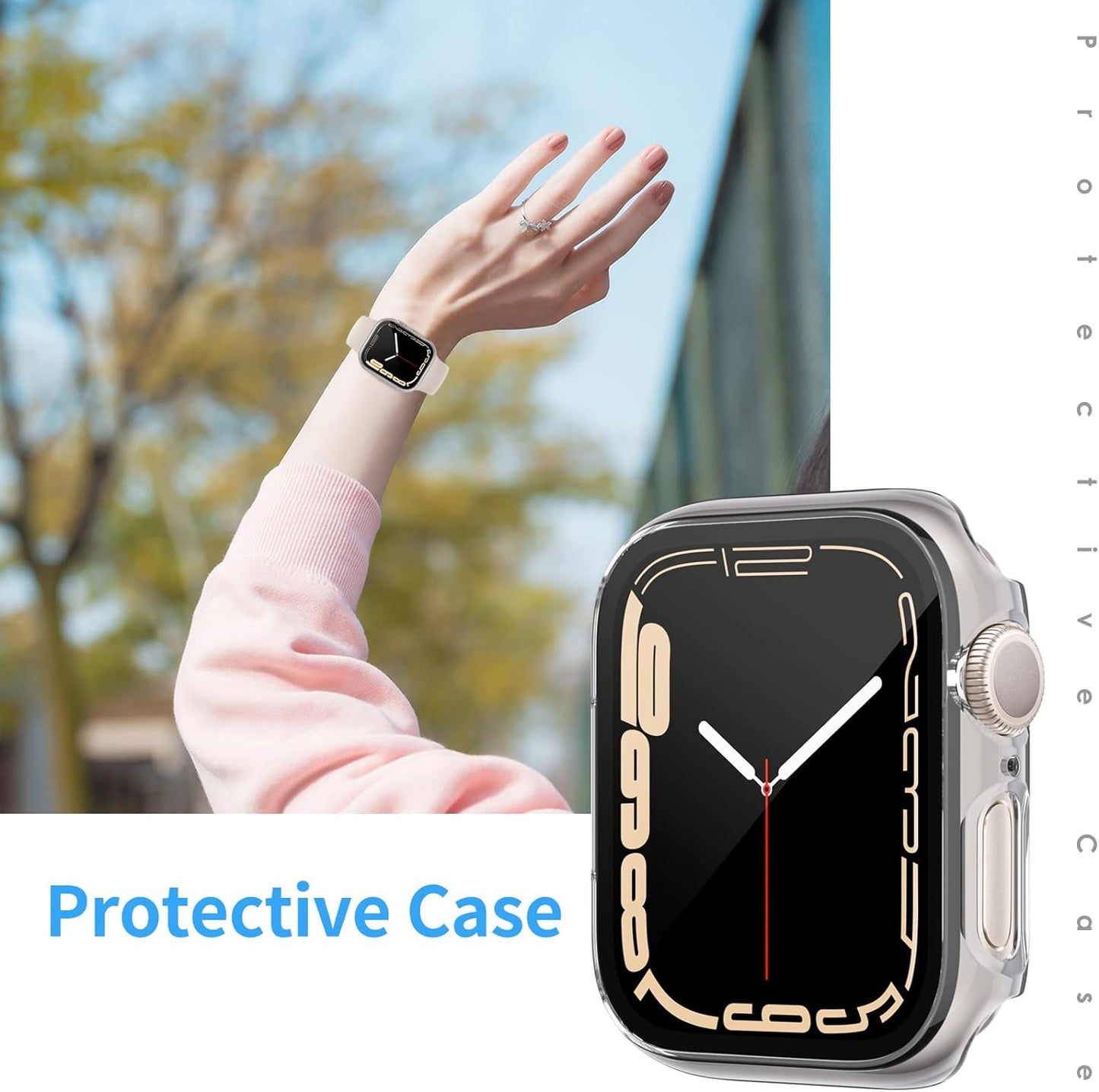 LIWIN Pack of 3 protective cases compatible with Apple Watch Series 7 PC case with glass, all-round protective case HD ultra-thin protective glass display hard case scratch-resistant housing compatible with iWatch 7 45 mm