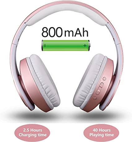 Bluetooth Headphones Wireless by Pollini 40H Playtime Foldable Over Ear Headphones with Microphone, Deep Bass Stereo Headset with Soft Memory-Protein Earmuffs for iPhone/Android Cell Phone/PC(Rose Gold)