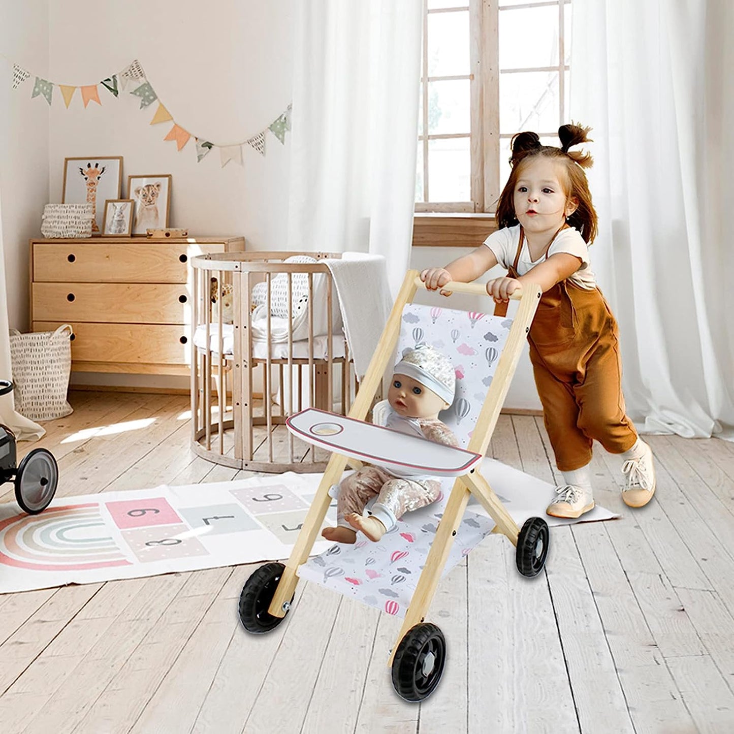 Baby stroller, Doll stroller, Girl doll, Baby stroller for doll in Natural Wood, 100% ecological, Toy Stroller, Accessories for Toy dolls, Walker