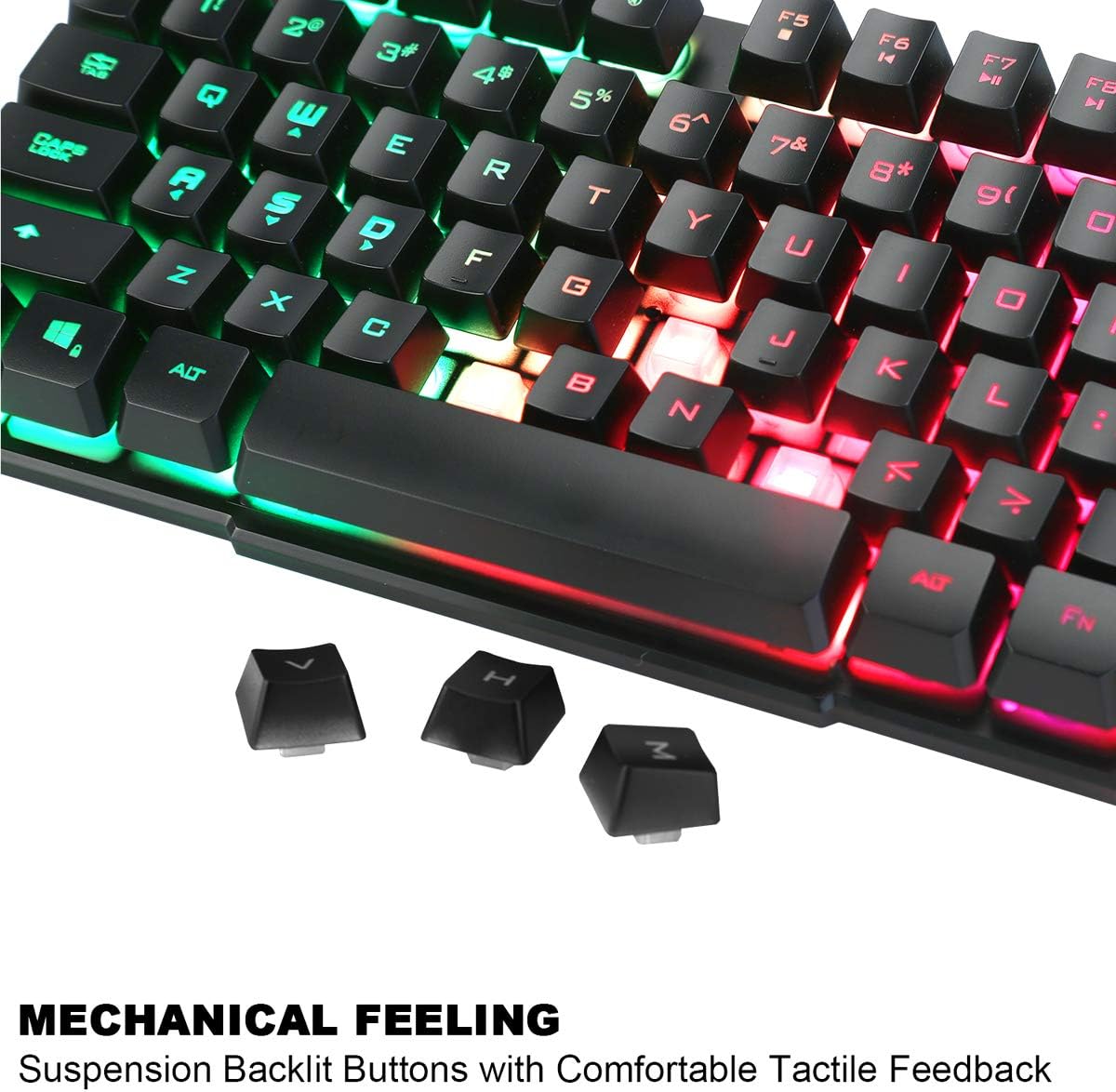 LED Backlit 7 Colors Brightness USB Waterproof Gaming Keyboard and Mouse Set, QWERTY DE Layout, Mouse with 2400DPI + Durable Mouse Pad