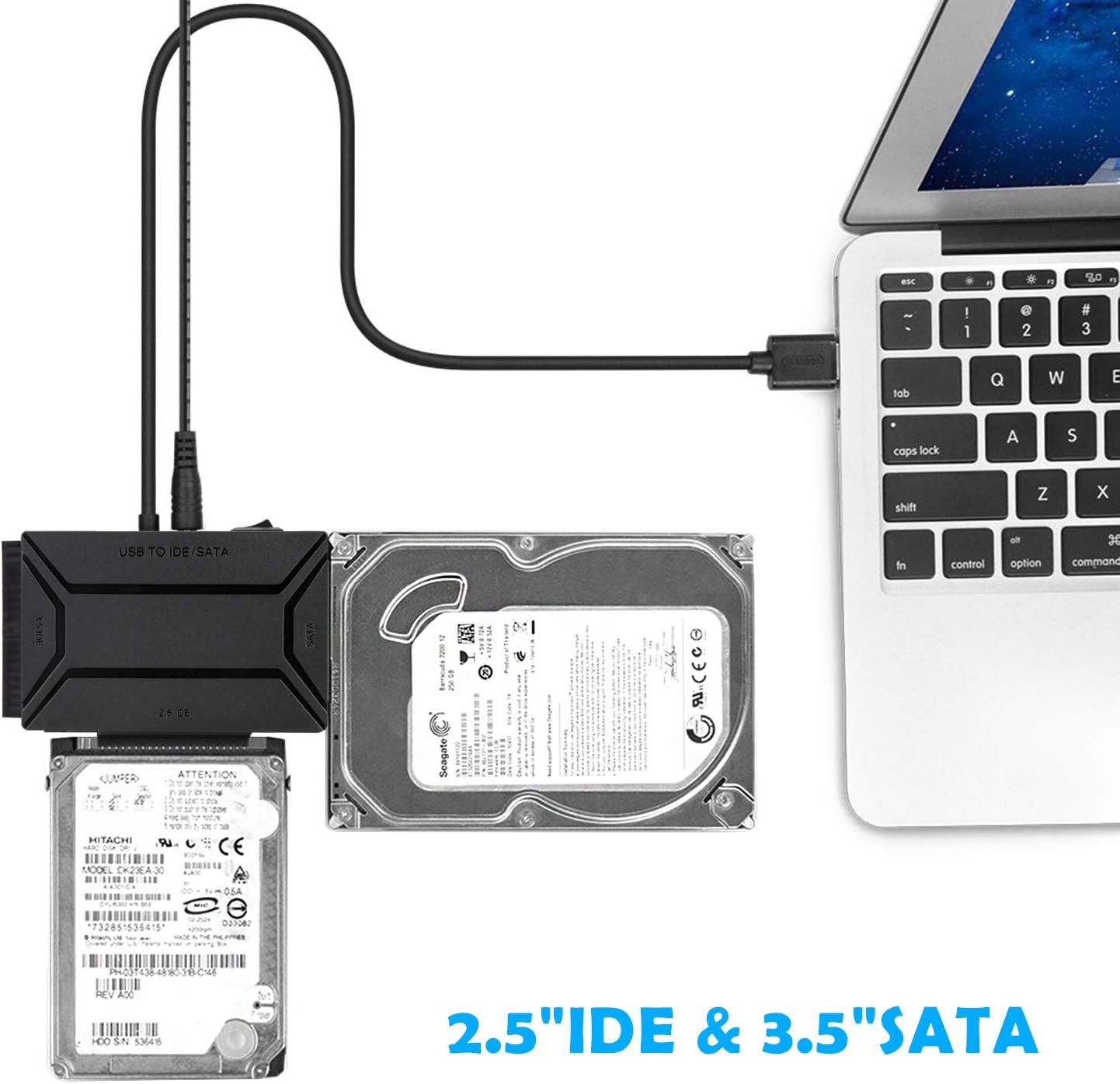 USB Hard Drive by AGPTEK ,USB 3.0 to IDE SATA Adapter, 1m USB Cable for 2.5" 3.5" IDE SATA HDD SSD, with External Power Adapter Supports up to 4TB