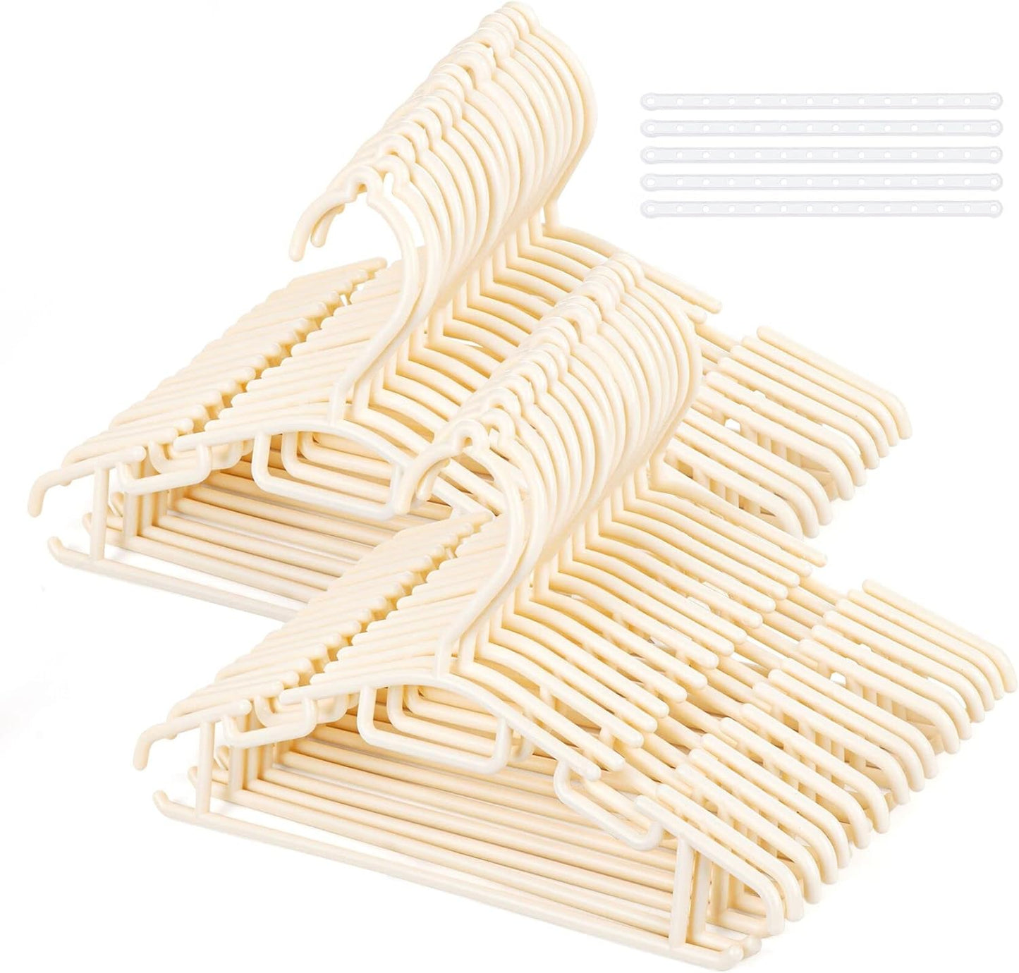 ilauke 60 Pack Non-slip Beige Tubular Children's Hangers for Kids Baby Toddler with Plastic Hanger Straps