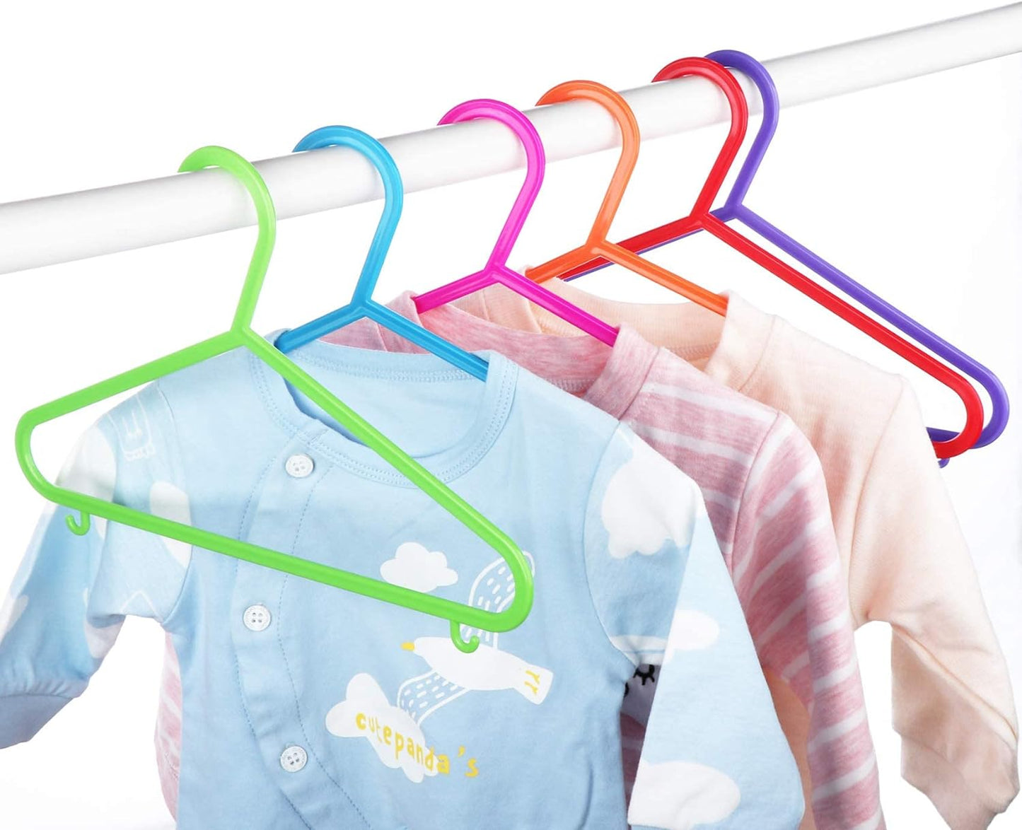 ilauke 60 Pack Plastic Childrens Clothes Hangers Colourful Plastic Coat Hangers for Kids Clothes with Skirt Trouser Bar (28.5cm x 17.5cm)