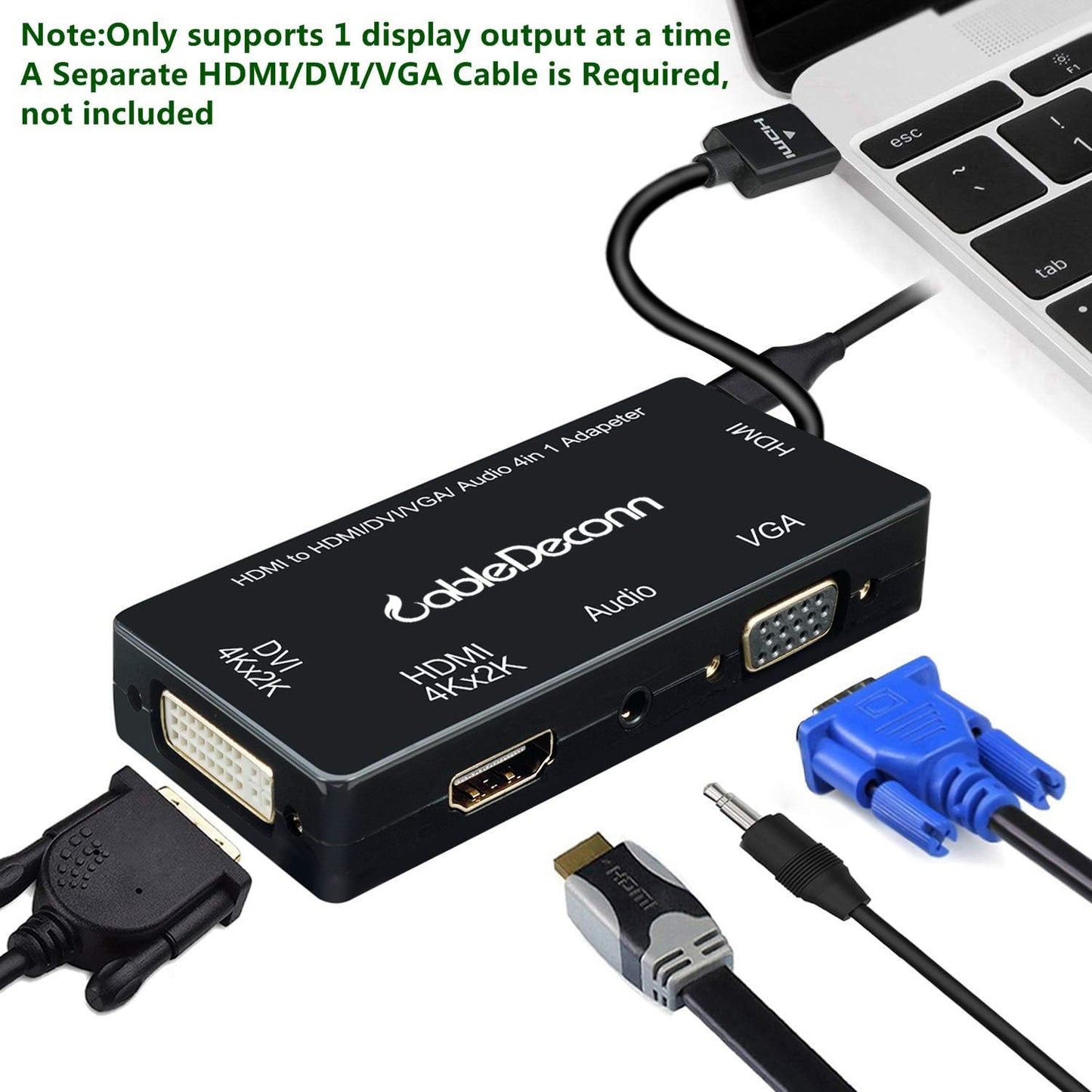 4-in-1 HDMI to HDMI DVI 4K VGA Adapter Cable By CableDeconn Multiport with Audio Output Adapter Converter (Black)