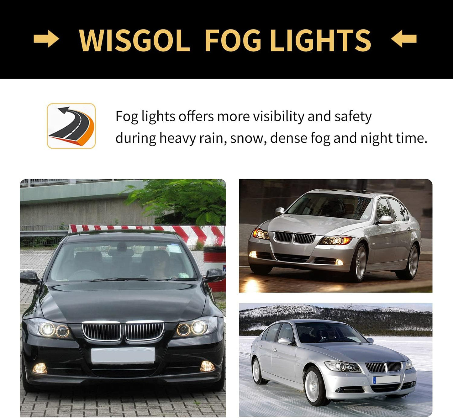 WISGOL Fog Lights for BMW 3 Series (SDN/WGN) (E90/E91) 2005-2008 One Pair Fog Lights Yellow Lens H11