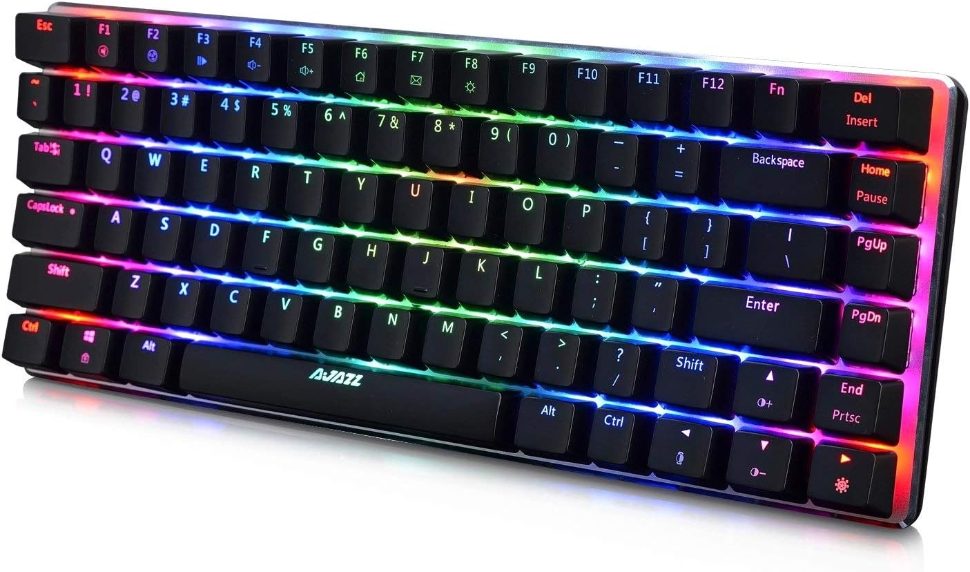 Keyboard, Ajazz AK33 Geek RGB Mechanical Keyboard, 82 Keys Layout, Black Switches, LED Backlit, Aluminum Portable Wired Gaming Keyboard, Pluggable Cable, for Games Work and Daily Use, Black