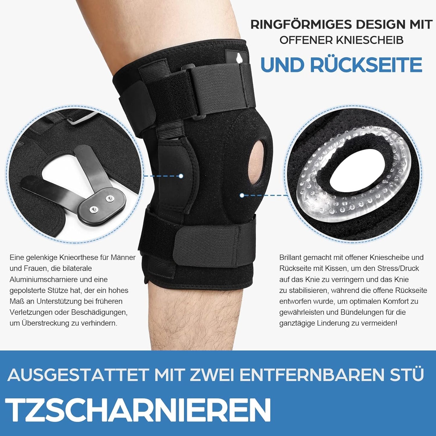 Knee Support with Hinge, Knee Support for Men & Women, Open Patella Knee Pad for Knee Pain, Swollen Meniscus Tear, Arthritis, Joint Pain Relief, ACL, PCL, MCL, Recovery 056