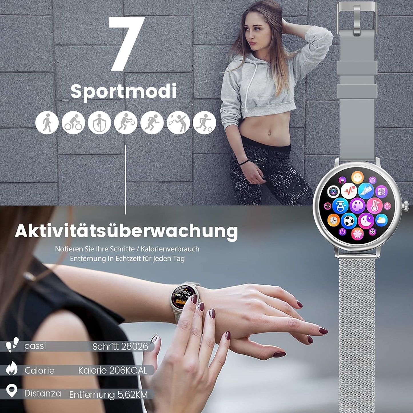 Women's Smartwatch Fitness Tracker IP67 Waterproof Fitness Watch with Activity Tracker Heart Rate Monitor Stopwatch Sleep Monitor Pedometer Watch Smartwatch for Android iOS