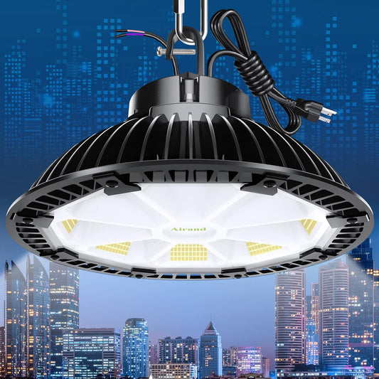 Airand LED High Bay Light Dimmable, UFO Bay Lighting Shop Lights for Workshop with Plug 200W 28000LM UL Commercial Grade Hang High Bay LED Lights Waterproof Lawn Lamp for Warehouse Garage Gym Factory