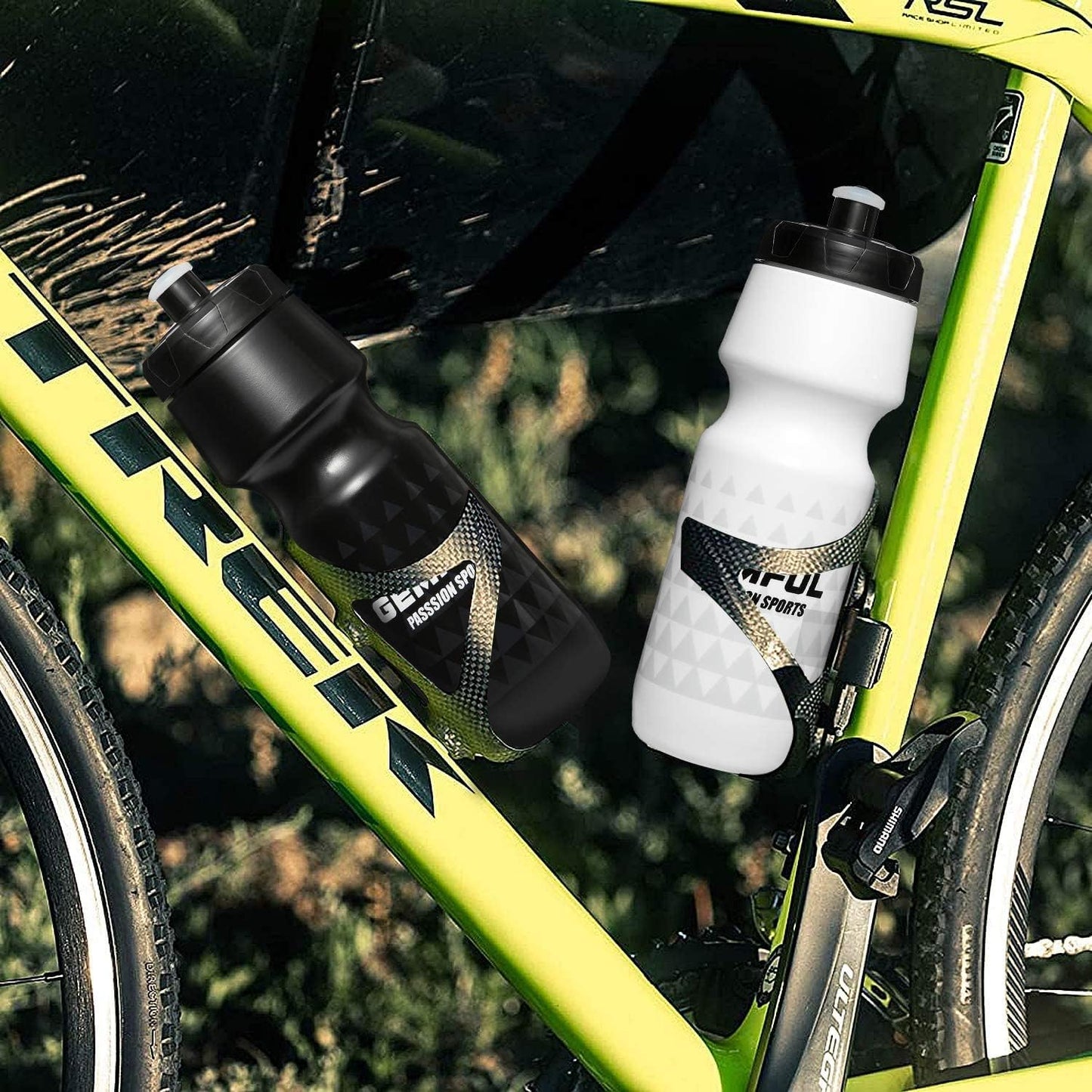 GEMFUL Bike Water Bottle BPA Free 750ml 2 Pack (Black+white)