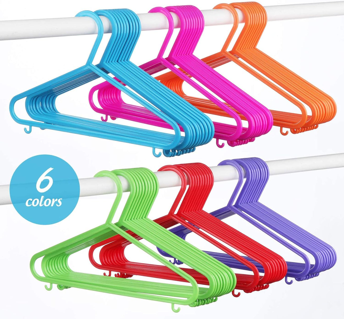 ilauke 60 Pack Plastic Childrens Clothes Hangers Colourful Plastic Coat Hangers for Kids Clothes with Skirt Trouser Bar (28.5cm x 17.5cm)