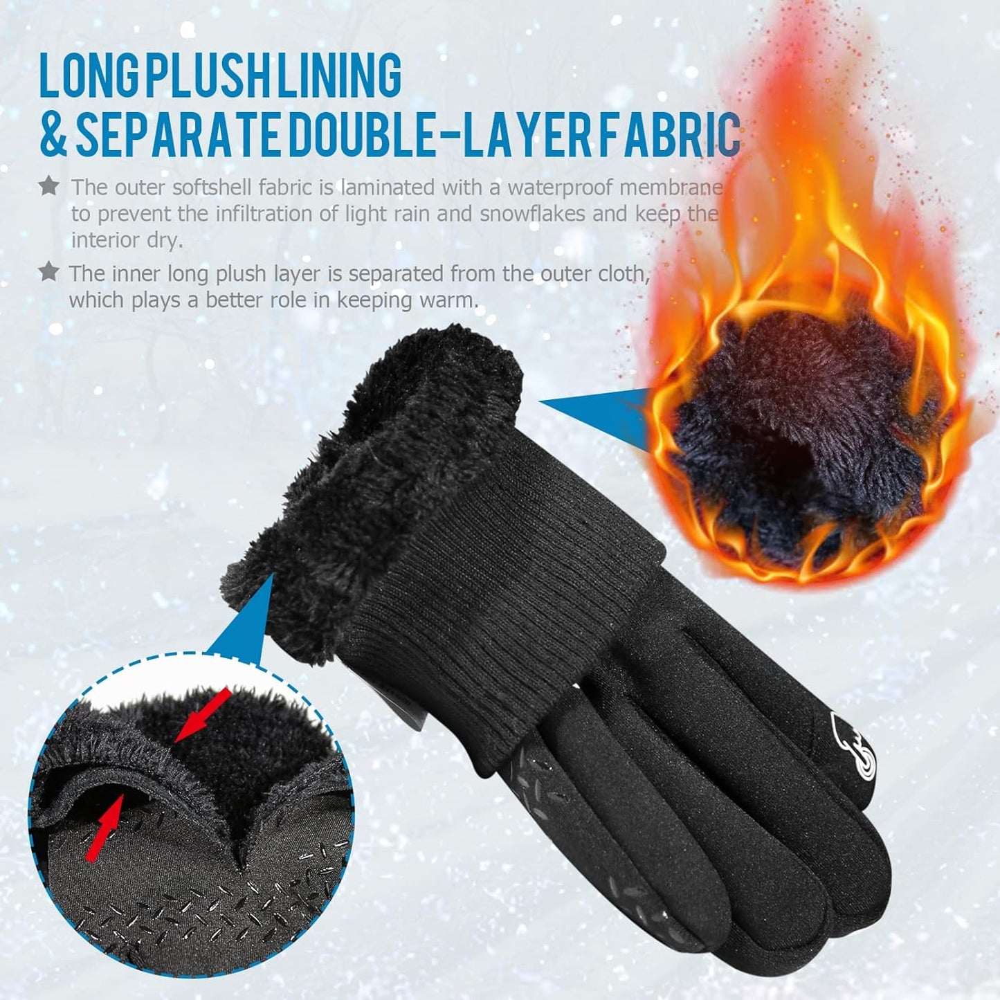 Winter Warm Gloves Men Women Cycling Gloves Winter Gloves Cycling Gloves Sports Gloves Running Gloves MTB Touchscreen Gloves Black for Men Women Waterproof Windproof