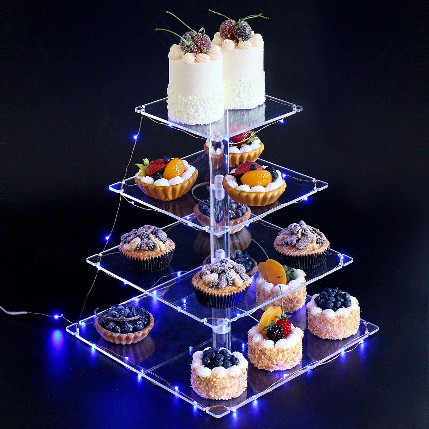 Birthday Cupcake Stand By ANJI Depot, 3in1Cupcake Stand, Cupcake Stand Bar Party Decor, Great for Weddings, Birthday (Blue, 4Tier)