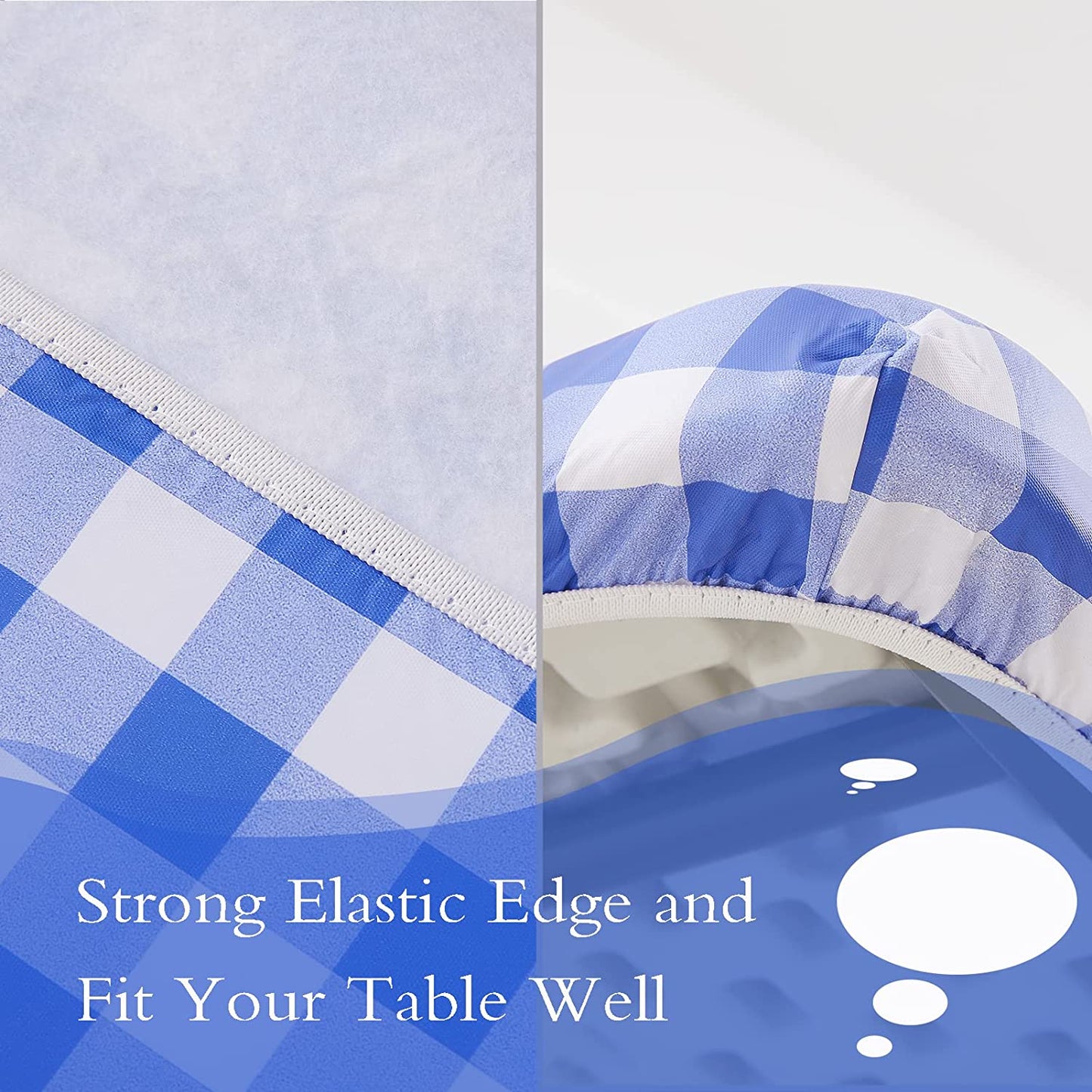 Table Cover for Picnic with Bench Covers, 3 Pieces Waterproof Camping Picnic Tablecloth Cover with Elastic Edge for Indoor/Outdoor/Patio, 6ft Rectangular Vinyl Picnic Table Cover, Blue