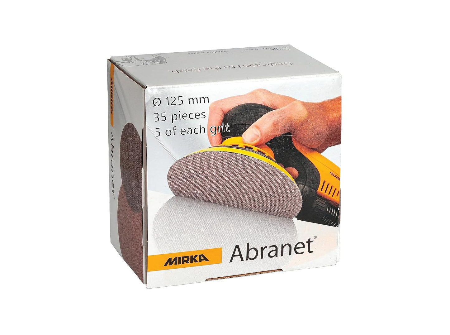 Mirka Abranet net sanding discs 125 mm Grip / Mix-pack 5 pcs of each grit size 80, 120, 180, 240, 320, 400, 600 / 35 pcs / For all 125 mm orbital sanders and grinders