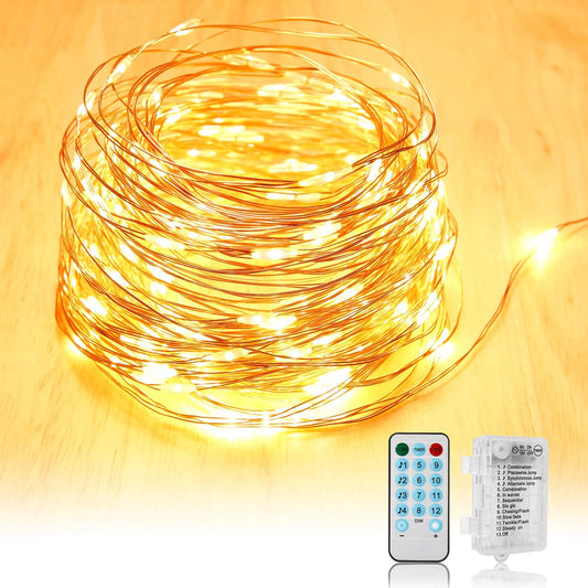 20m Christmas Fairy Lights Outdoor 200 LED 12 Modes Warm White Fairy Lights Battery Timer Christmas Lighting Waterproof Fairy Lights with Remote Control for Christmas, Wedding, Party