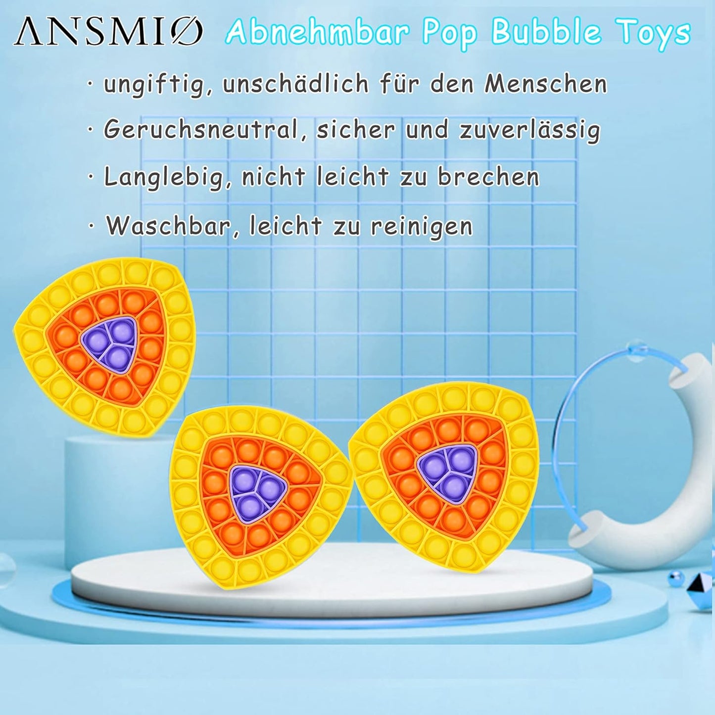 Triangular Pop Bubble, Push it Fidget Toy, Autism Relieves Anxiety for Children and Adults, Sensory Toy Anti-Stress Toy