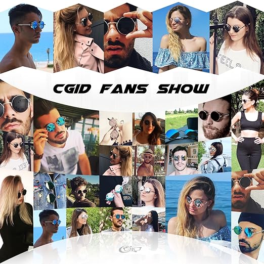 Sunglasses, CGID E72 Retro Steampunk Style Unisex Inspired Round Metal Circle Polarized Sunglasses for Men and Women