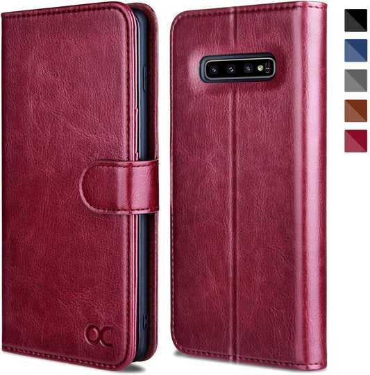 OCASE Samsung Galaxy S10 Case, Shockproof TPU Premium Leather Wallet Case [Kickstand] [Card Slots] [Magnetic Clasp] Protection for Galaxy S10 (6.1 Inch) - Red Purple