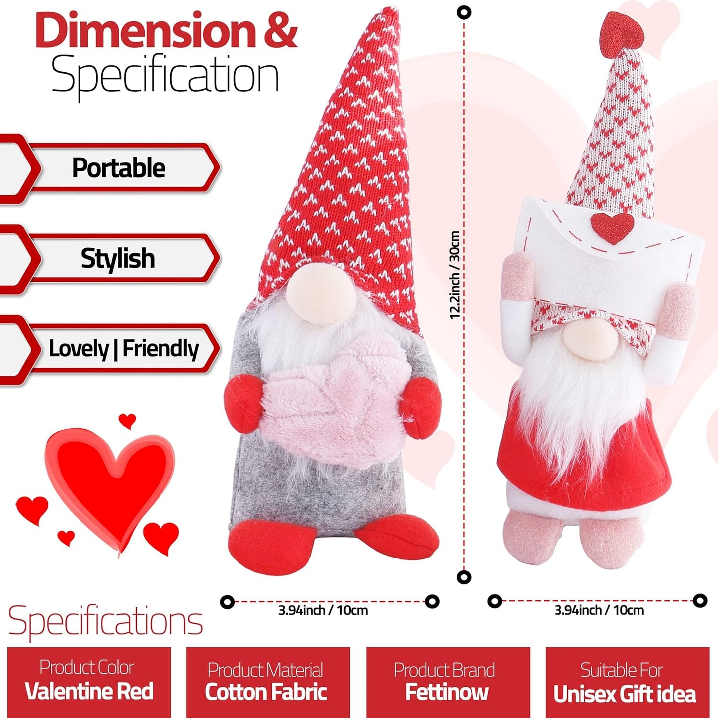 Valentine Gnome Set of 2 - Valentine's Day Decorations for Home - Cute Valentine's Day Gnome Decoration Gifts for Home, Office