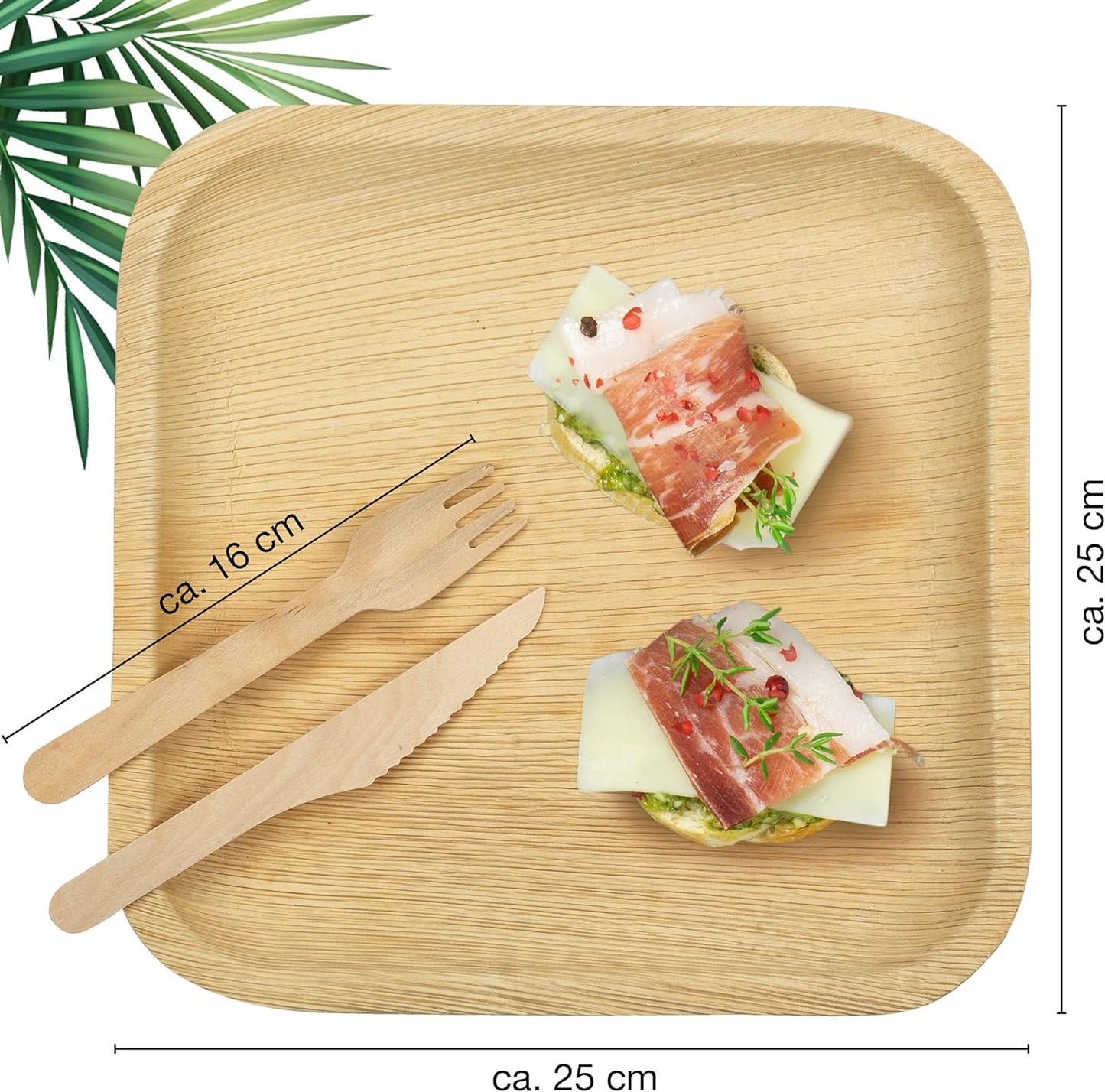 Moritz & Moritz 25 pcs. Disposable Plates Set 25x25 cm 25 Palm Leaf Plates Biodegradable Plates for Parties - Alternative to Bamboo Plates Wooden Plates and Paper Plates