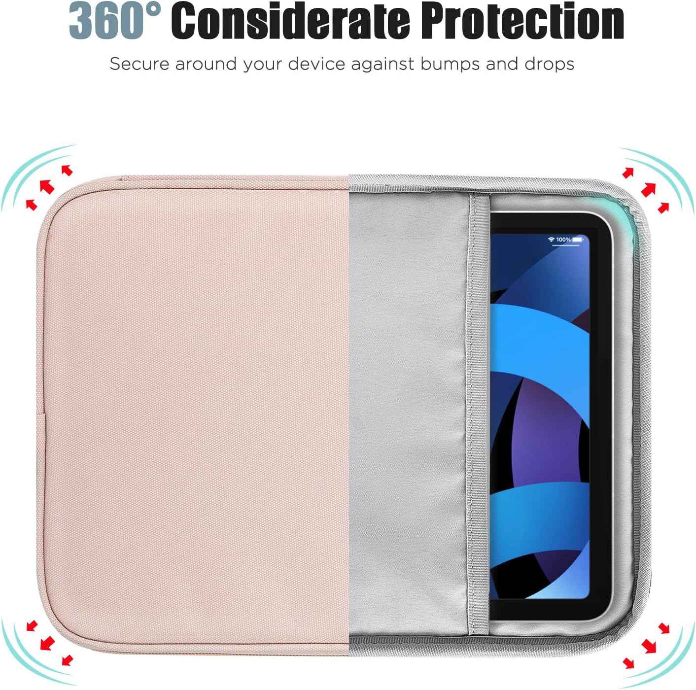 9-11 Inch Tablet Sleeve for iPad 10.2 2021-2019, iPad 10th Generation 2022, iPad Air 5/4 10.9, iPad Pro 11 2022-2018, Galaxy Tab S9/S8/A8/A7 2023, Protective Case with Pocket, Pink