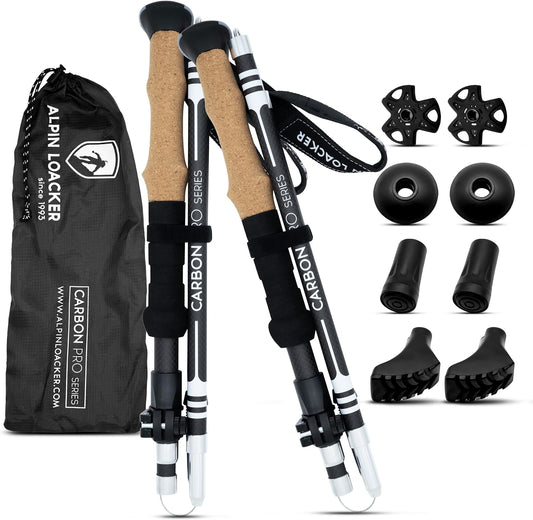 Hiking Poles By Carbon Pro Series - Foldable trekking poles with cork grip for hiking, trail running and Nordic walking