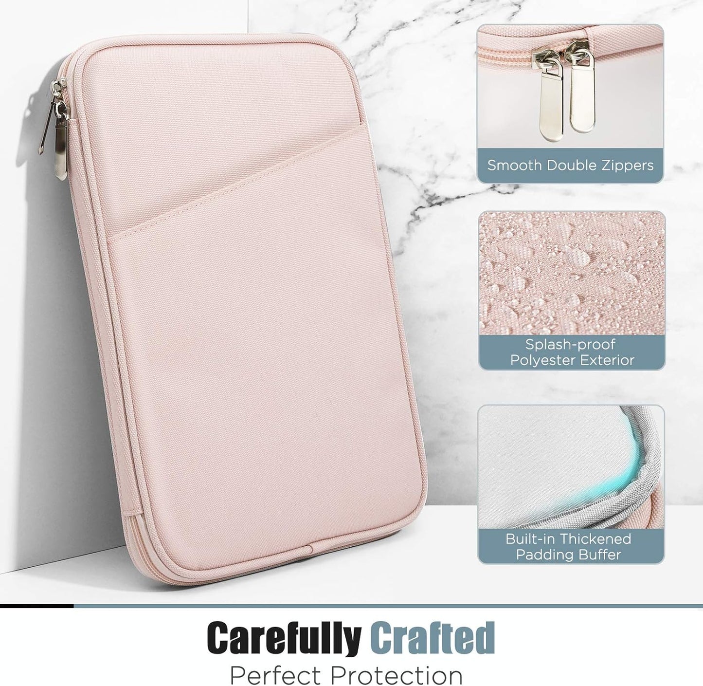 9-11 Inch Tablet Sleeve for iPad 10.2 2021-2019, iPad 10th Generation 2022, iPad Air 5/4 10.9, iPad Pro 11 2022-2018, Galaxy Tab S9/S8/A8/A7 2023, Protective Case with Pocket, Pink