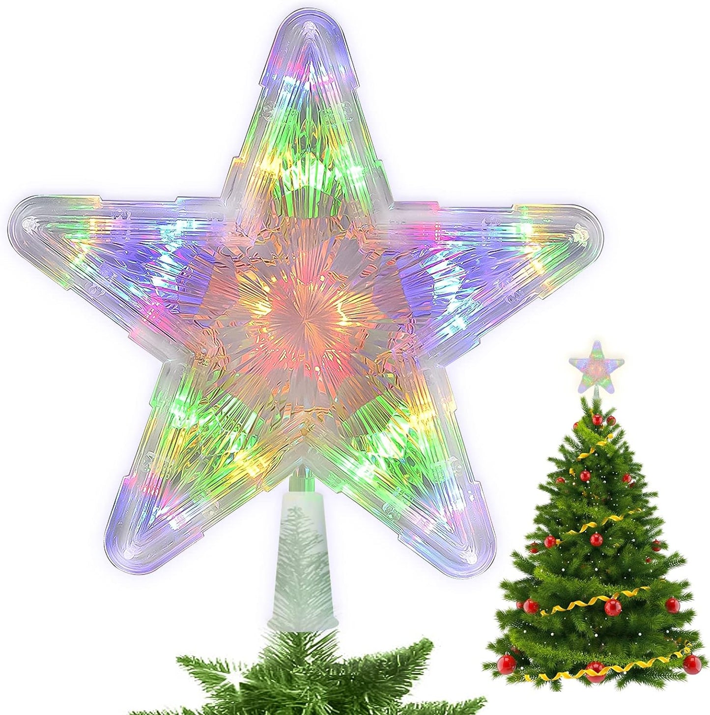 Christmas tree star, tree topper star with 30 LEDs, Christmas tree topper glittering, tree crown lamp, illuminated stars, sparkling stars, Christmas tree topper decoration (multi-colored)