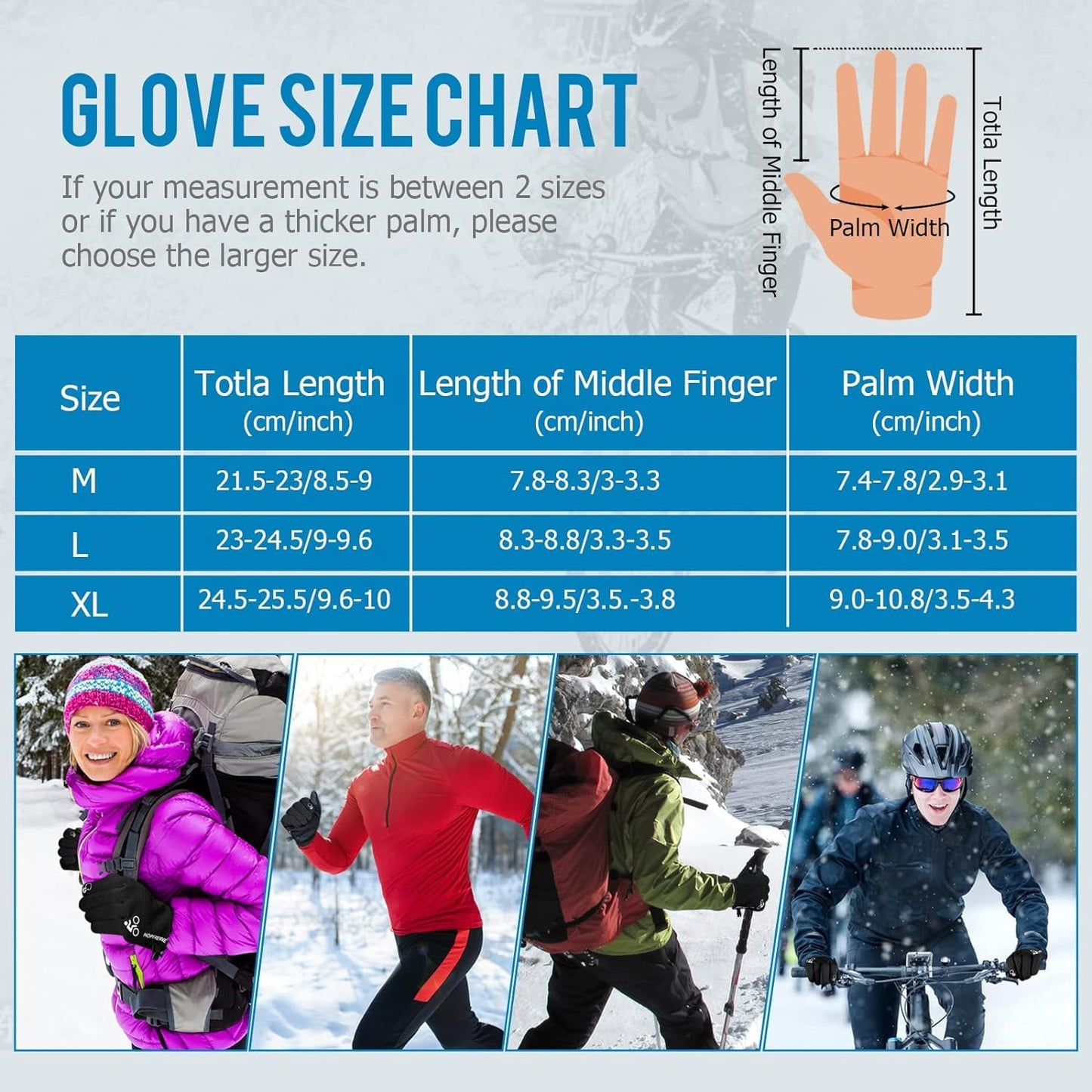 Winter Warm Gloves Men Women Cycling Gloves Winter Gloves Cycling Gloves Sports Gloves Running Gloves MTB Touchscreen Gloves Black for Men Women Waterproof Windproof