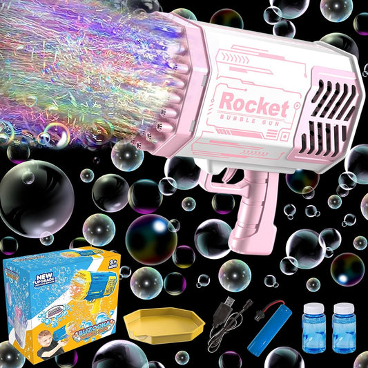 Large Bubble Gun, 69 Holes Soap Bubbles Bazooka Bubble Machine Electric Toy Gun, Bubble Gun with Bubble Liquid, for Soap Bubbles Wedding/Gift/Birthday/Party etc. (Pink)