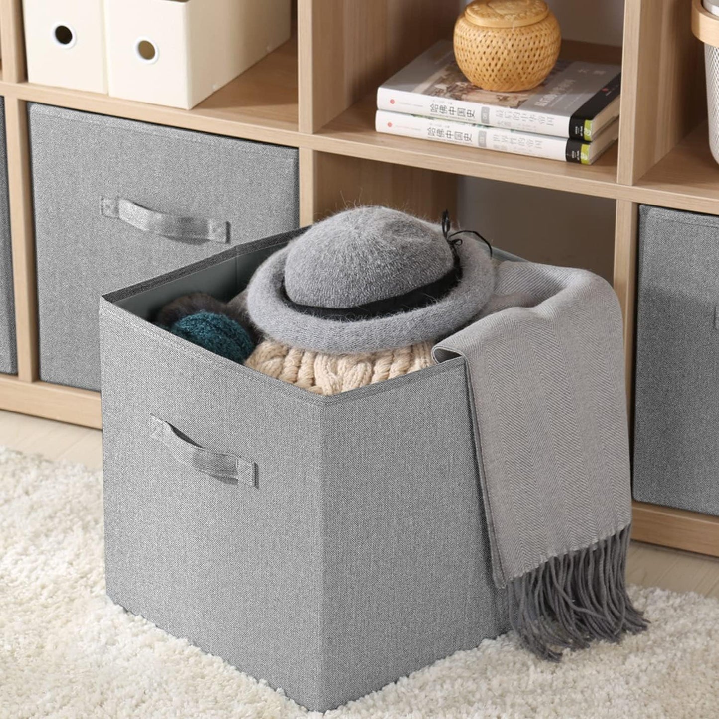 Storage Boxes By SimpleHome, 3 grey made of burlap that exactly fit for Kallax shelves, 33 x 37 x 33 cm