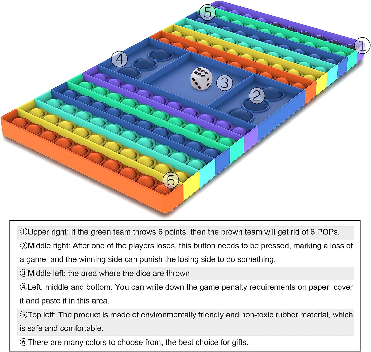 Fidget Toy XXL Pop Game, Rainbow Chessboard Push Bubble Popper Fidget Sensory Toy for Parent-Child Time, Interactive Jumbo Stress Relief Figetget Toy for Playing with Friends