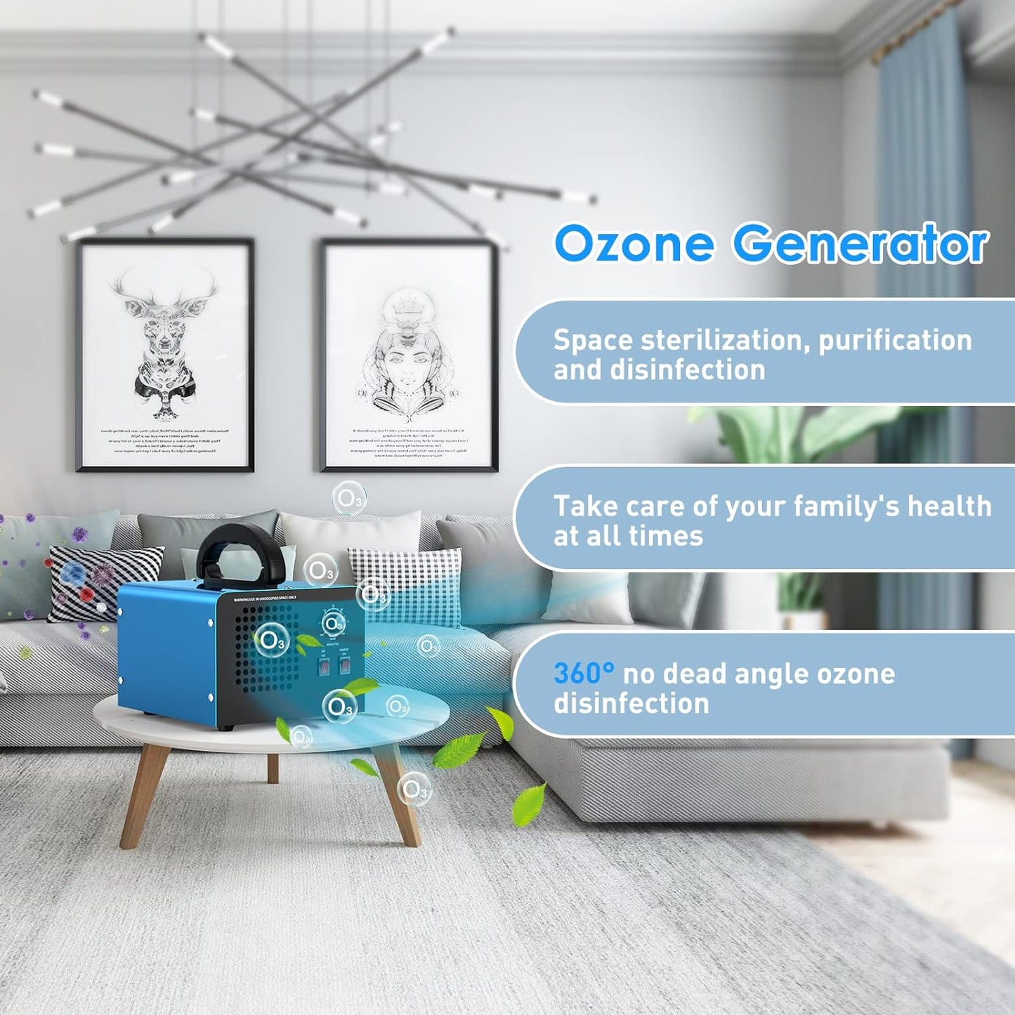 Air Purifier, Ozone generator 28000mg/hour ozone device with 2 modes, ozonizer industrial O3 ozone air purifier with 120 min timer up to 300