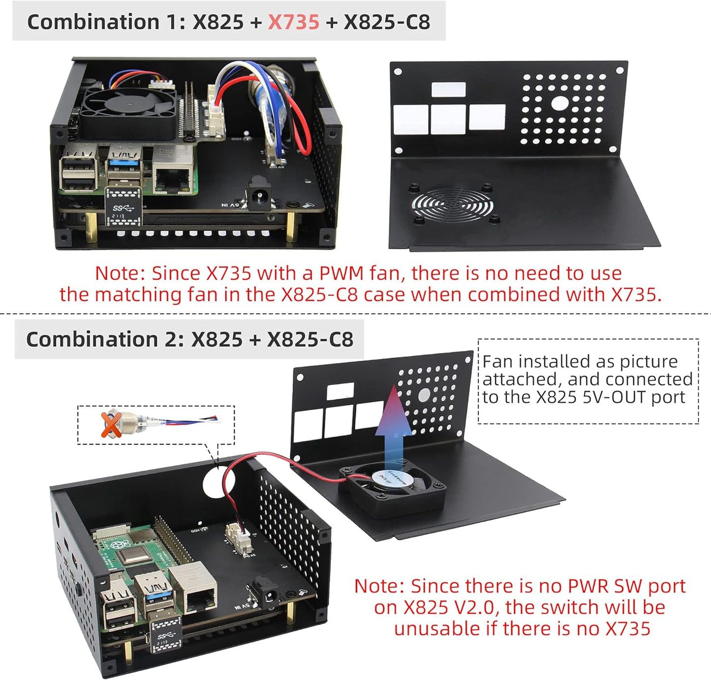 Geekworm X825-C8 Enclosure Only Support X825 V2.0 2.5 Inch SATA SSD/HDD Shield & Raspberry Pi 4 & X735 (Raspberry Pi / X825 / X735 Not Included)