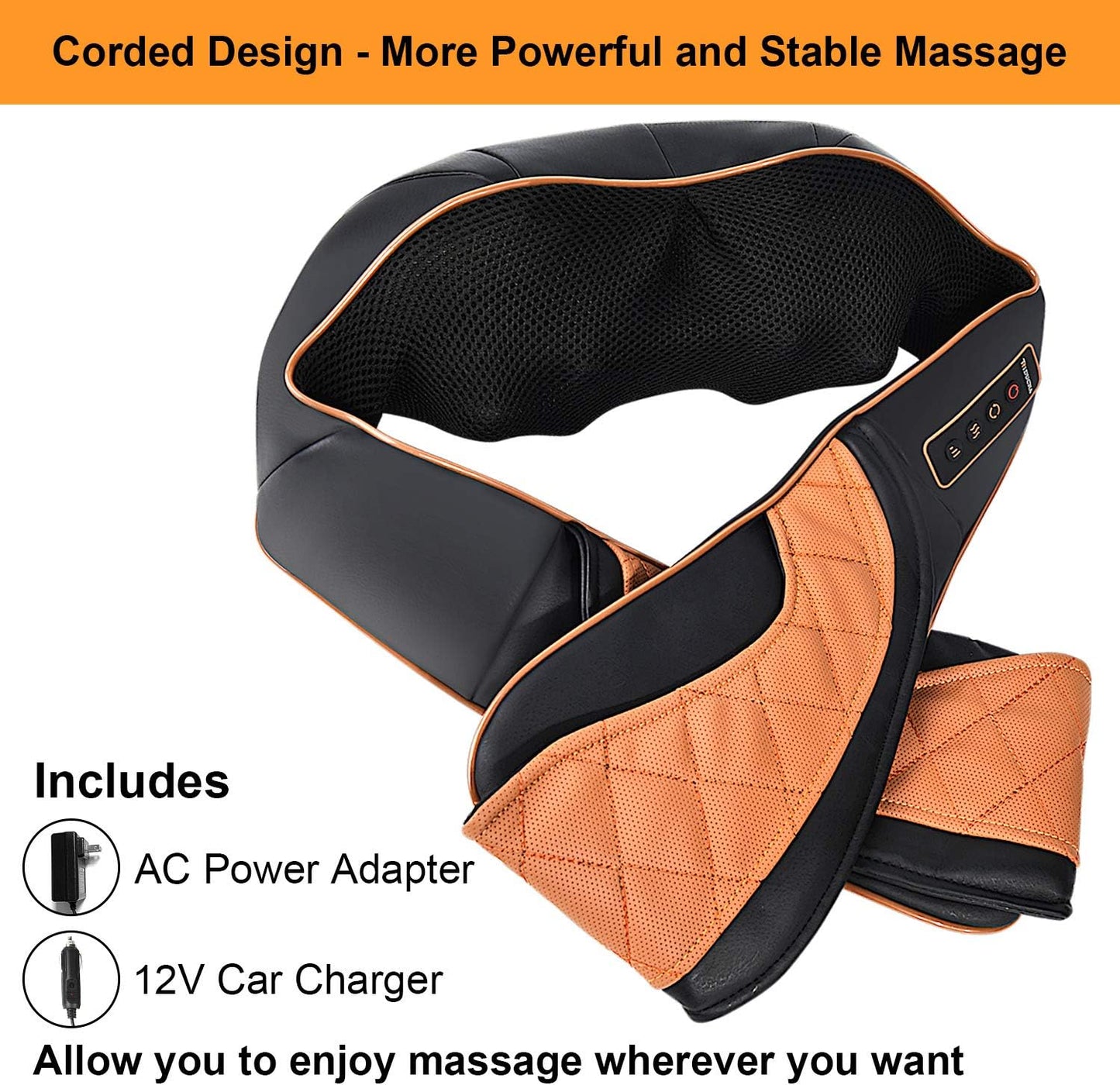 Shiatsu Neck Shoulder Back Massager with Heat and Carry Bag - Electric Massage Pillow with Deep Tissue Kneading for Lower Back, Calf, Leg Massage - Use at Home, Office, and Car