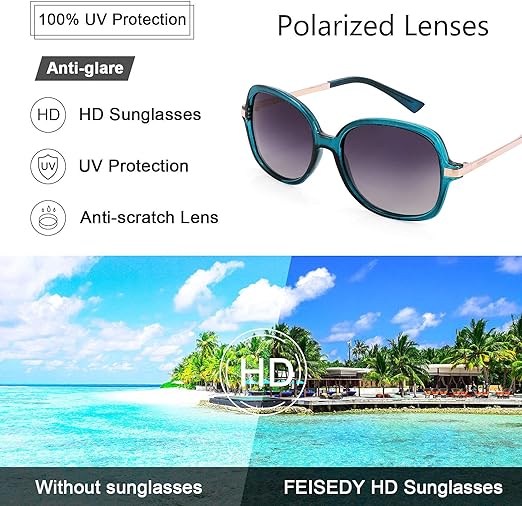 Sunglasses, FEISEDY Oversized Polarised Sunglasses for Women Large Frame UV400 Protection Classic Designer Ladies Sun Glasses B2683