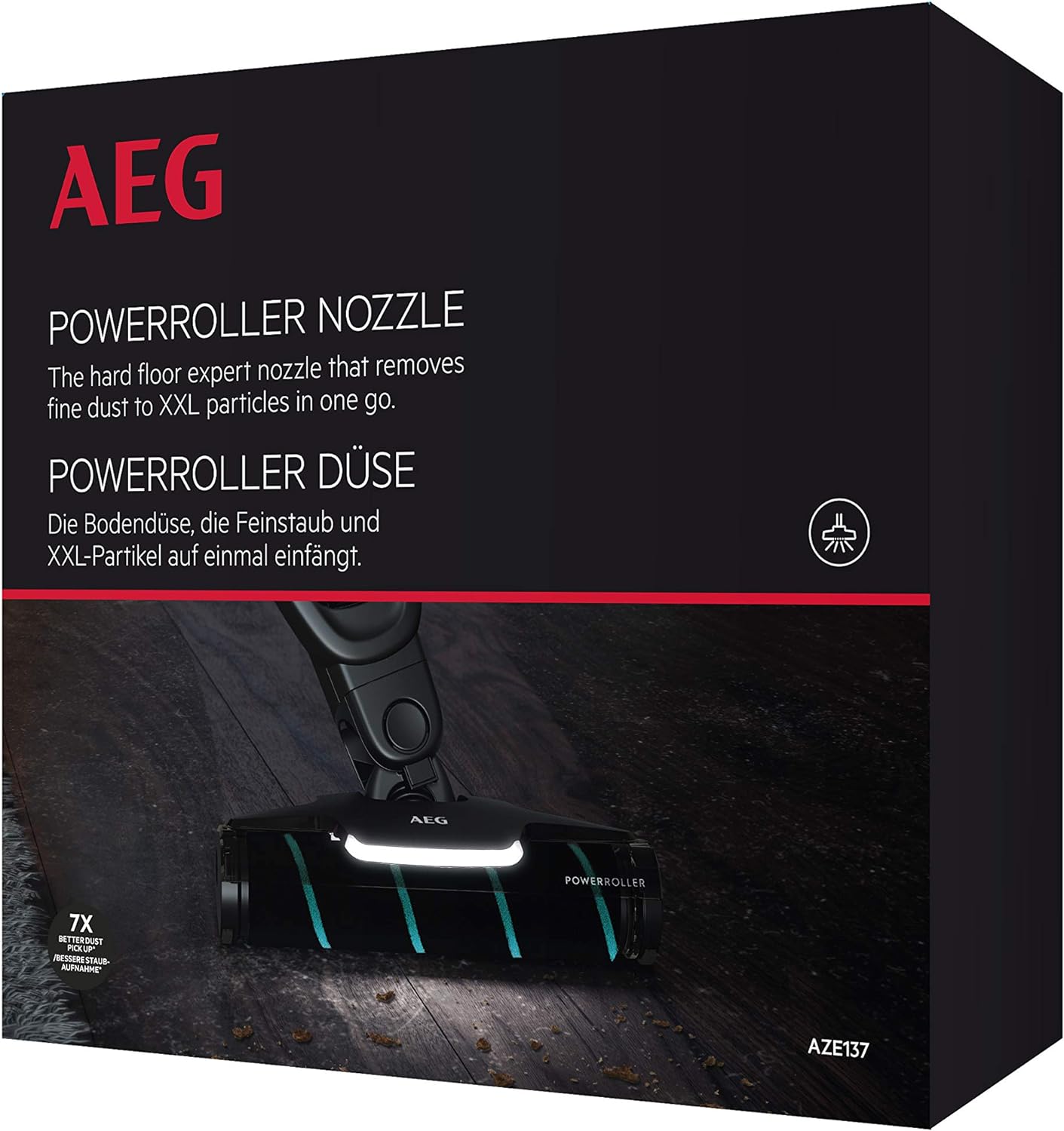 Power Soft Roller For AEG AZE137 Nozzle Ideal for Hard Floors, Excellent Absorbency, LED Front Lights, Fine Dust & XXL Particles, Gentle Cleaning, Suitable for QX9, Black