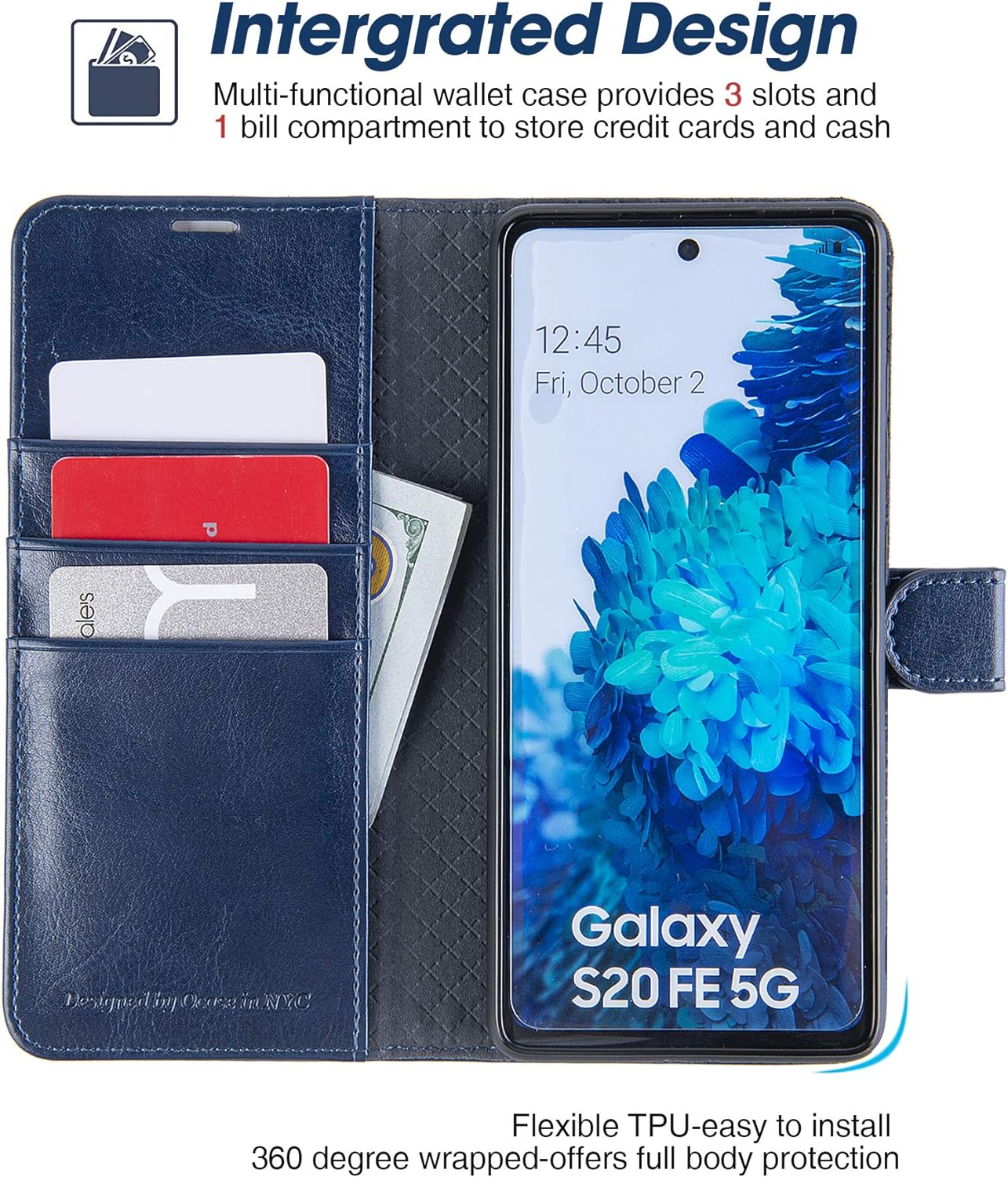 OCASE Samsung Galaxy S20 FE Case, Premium PU Leather S20 FE Phone case [TPU Inner Shell][RFID Blocking][Card Holder] Flip Wallet Cover Compatible with Samsung Galaxy S20FE 6.5 Inch-Blue