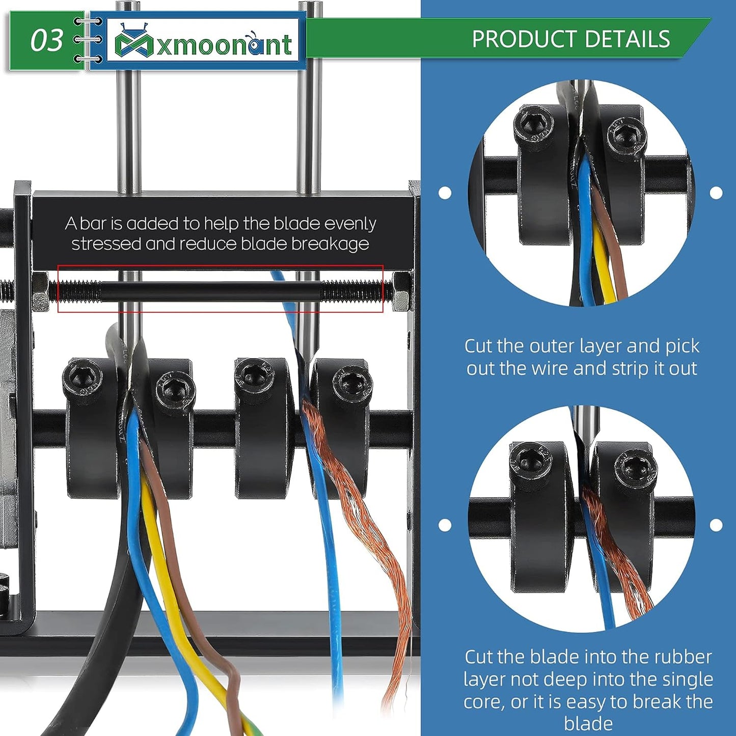 Stripping Tool by Mxmoonant 0-30mm for Copper Recycle, Wire Pulling Strpper, with G Type Fixing Clasp & 4 Blades in Total, Drill Connectable (4 Wheels)