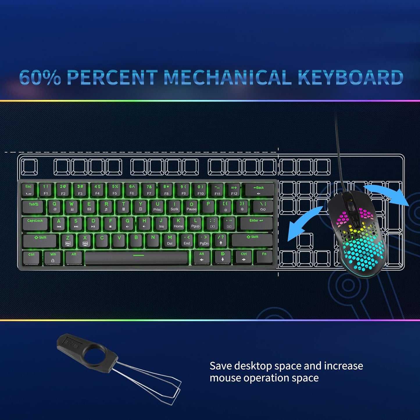 Dierya DK61se 61Keys Gaming Keyboard, 60% Mechanical Keyboard, Ultra Compact Mini Anti-Ghosting, Type C Data Cable, US Layout for PC, Windows, Gamer Typist, Black (Optical Red Switch)