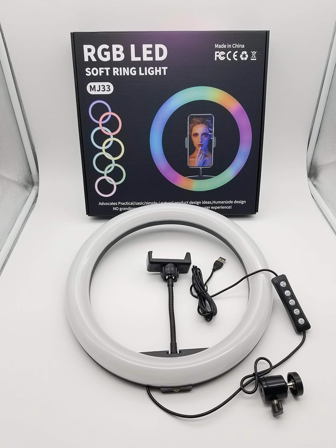 Powerpak MJ33 13"/33cm RGB Ring Light with Mini Light Stand for YouTube | Photo-Shoot | Video Shoot | Live Stream | Reels | Makeup & Vlogging, White, 13 inch