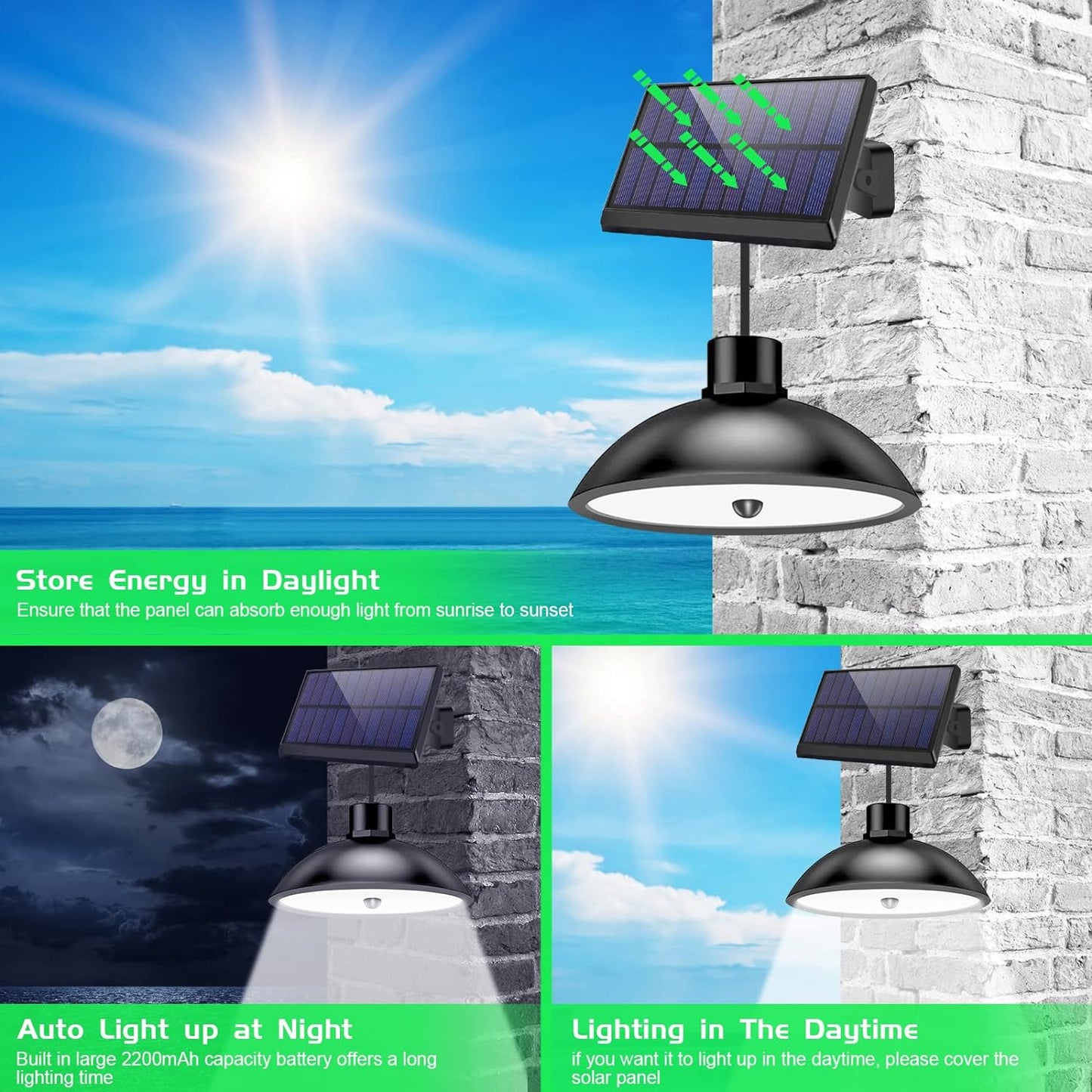 Solar Hanging Lights for Outdoors, 78 LEDs, 3 Modes, Solar Lights with Motion Sensor, Remote Control, 3 m Cable, 360? Adjustable Solar Panel with IP65 Waterproof Solar Lamp for Garden, Patio, Balcony, Garage