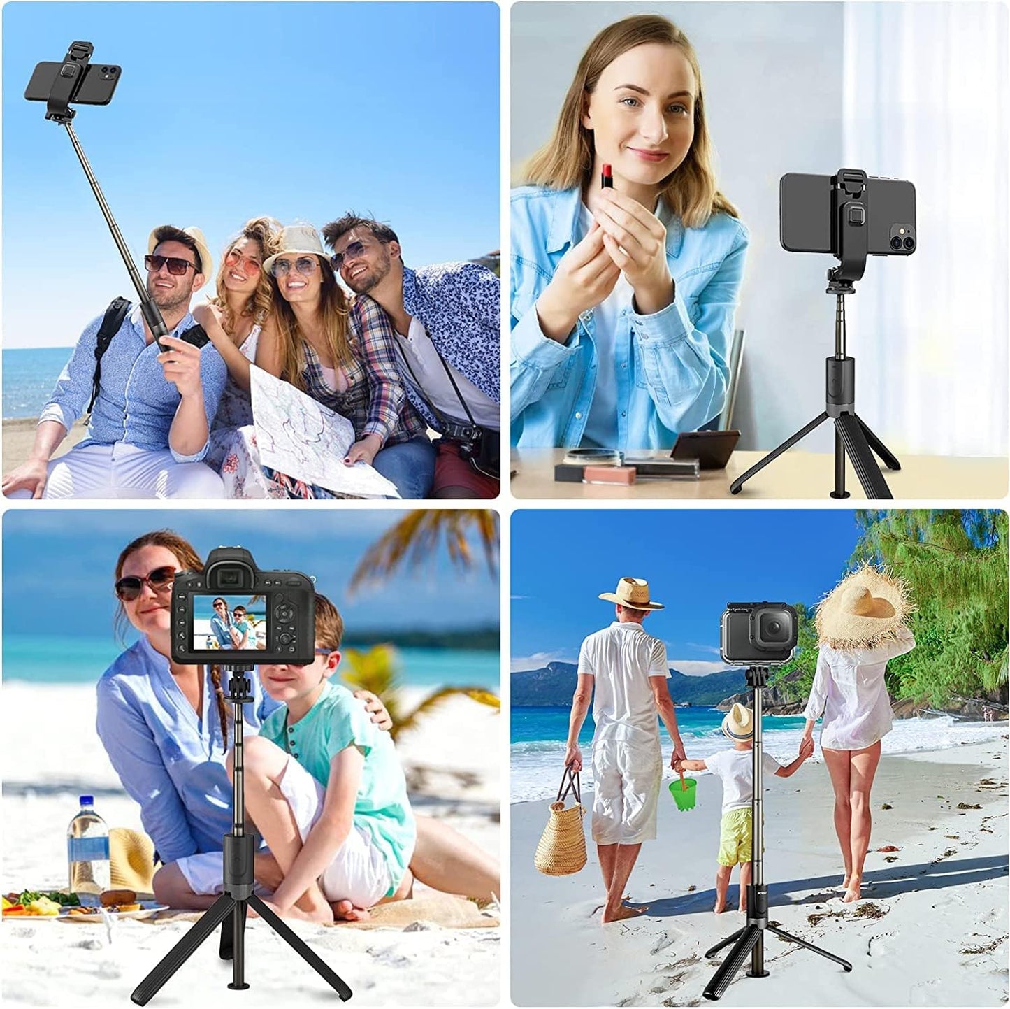 Selfie Stick Tripod by PEYOU, 4 in-1 Aluminum Extendable Selfie Stick Tripod with Remote, Portable Tripod for Cell Phone, Lightweight Phone Tripod Compatible with GoPro, Smartphone, Small Camera