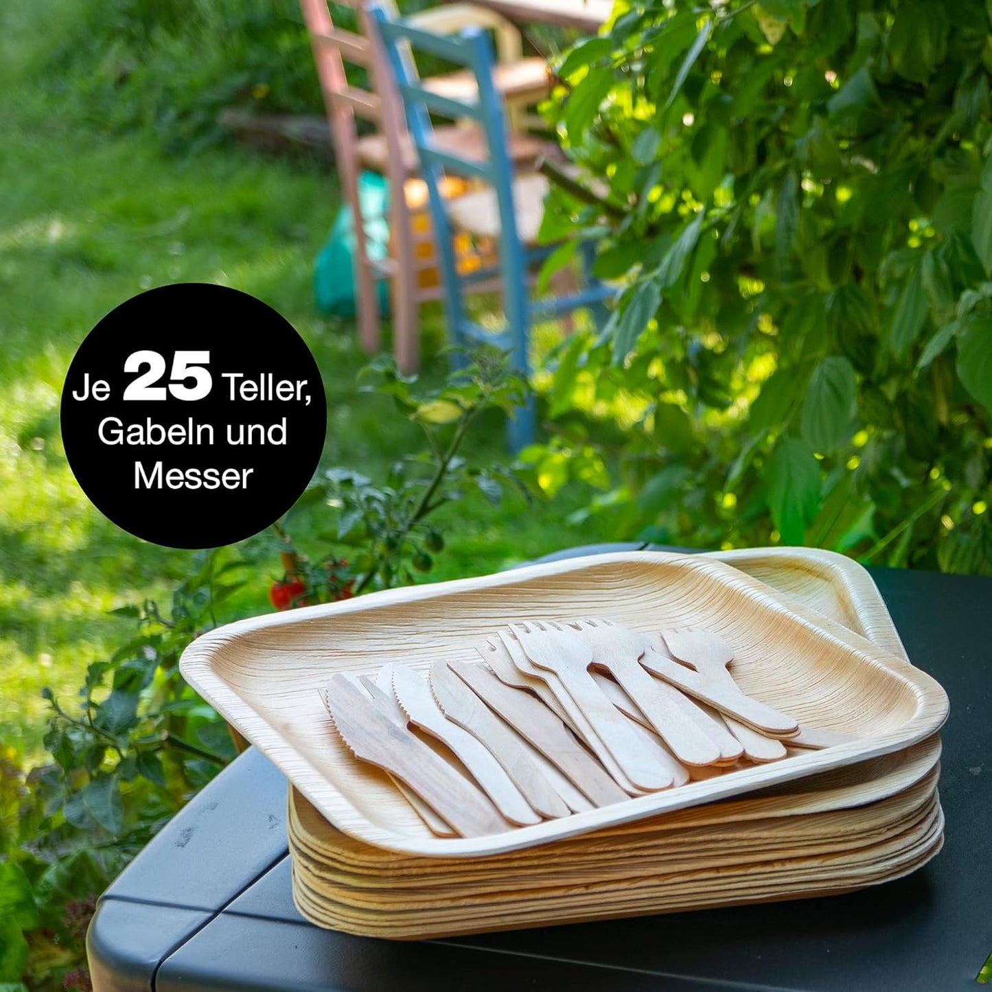 Moritz & Moritz 25 pcs. Disposable Plates Set 25x25 cm 25 Palm Leaf Plates Biodegradable Plates for Parties - Alternative to Bamboo Plates Wooden Plates and Paper Plates