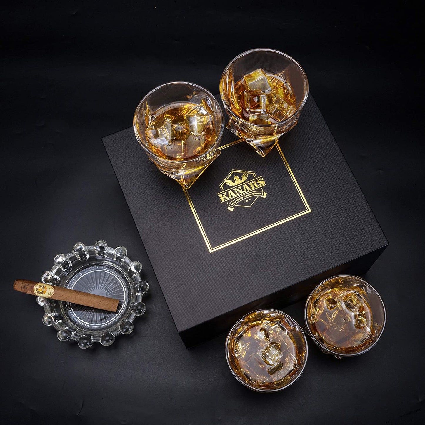 Whiskey Glass Set, No-Lead Crystal Whisky Glasses 300 ml for Cocktail, Cognac, Bourbon, Tequila, Martini, Unique Stylish Gift Box, 4-Piece