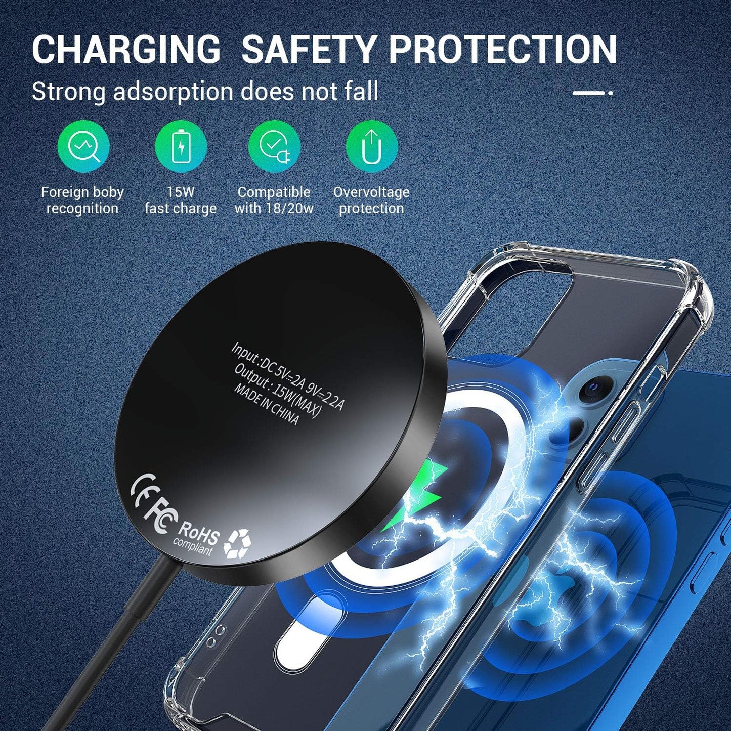 Wireless Charger By Kdely 15 W Magnetic Security Wireless Charger Compatible with iPhone 14/14 Plus/14 Pro/14 Pro Max/14 Plus/iPhone 13/13 Mini/13 Pro/13 Pro Max/12/12 Pro Pro Plus RO/12 Pro Max/Airpods