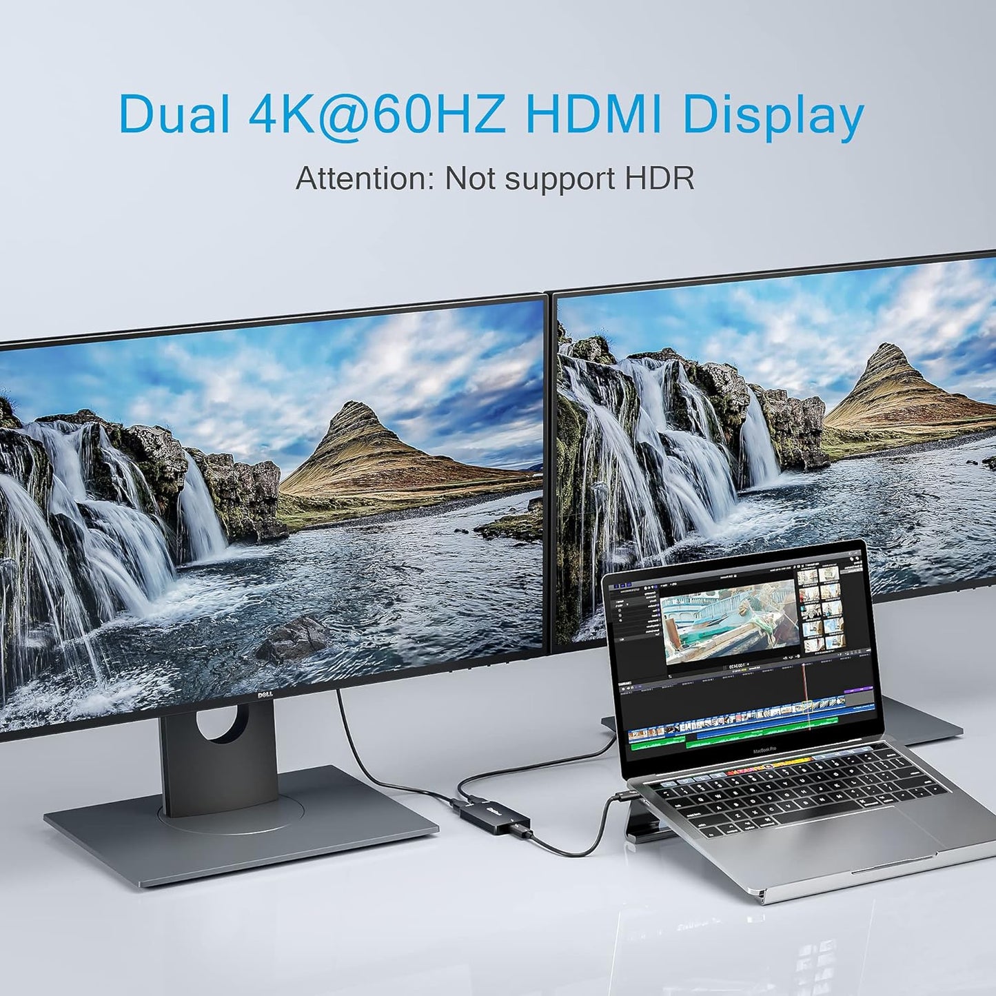 dockteck Thunderbolt 3 to Dual HDMI 2.0 Display Adapter - Up to 4K @ 60Hz Monitors, Intel Thunderbolt 3 Certified, Compatible with Mac and Some Windows Systems